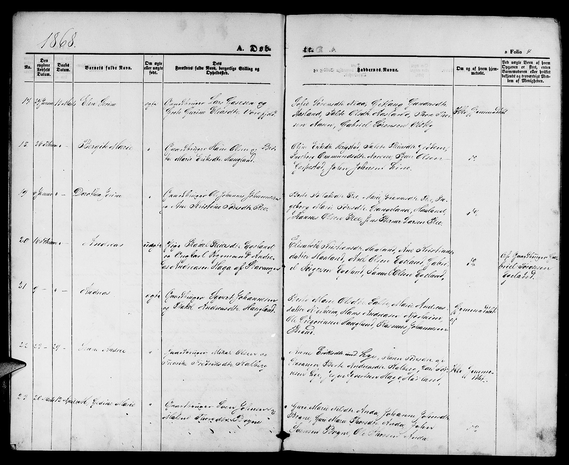 Lye sokneprestkontor, SAST/A-101794/001/30BB/L0004: Parish register (copy) no. B 4, 1868-1878, p. 4