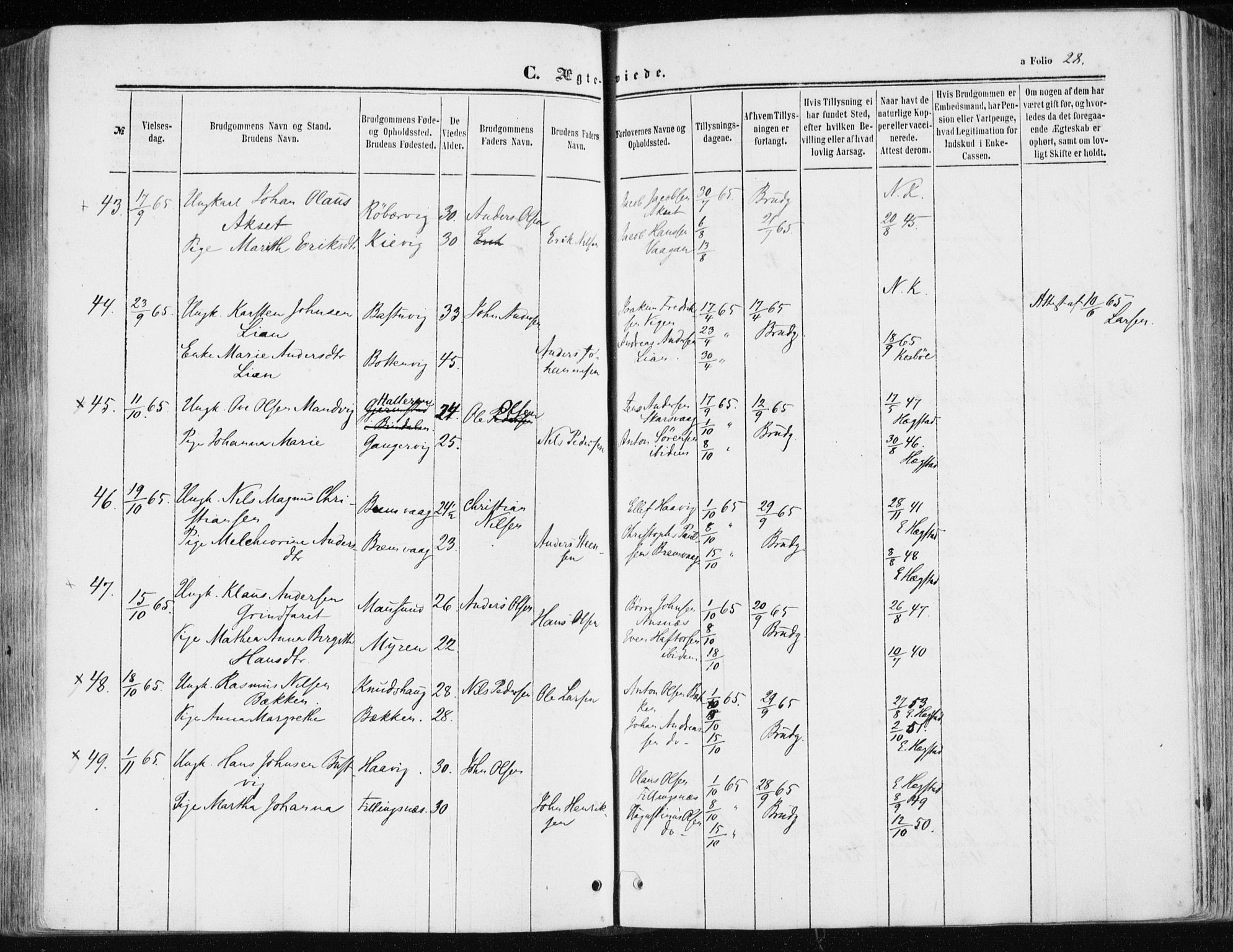 Ministerialprotokoller, klokkerbøker og fødselsregistre - Sør-Trøndelag, AV/SAT-A-1456/634/L0531: Parish register (official) no. 634A07, 1861-1870, p. 28