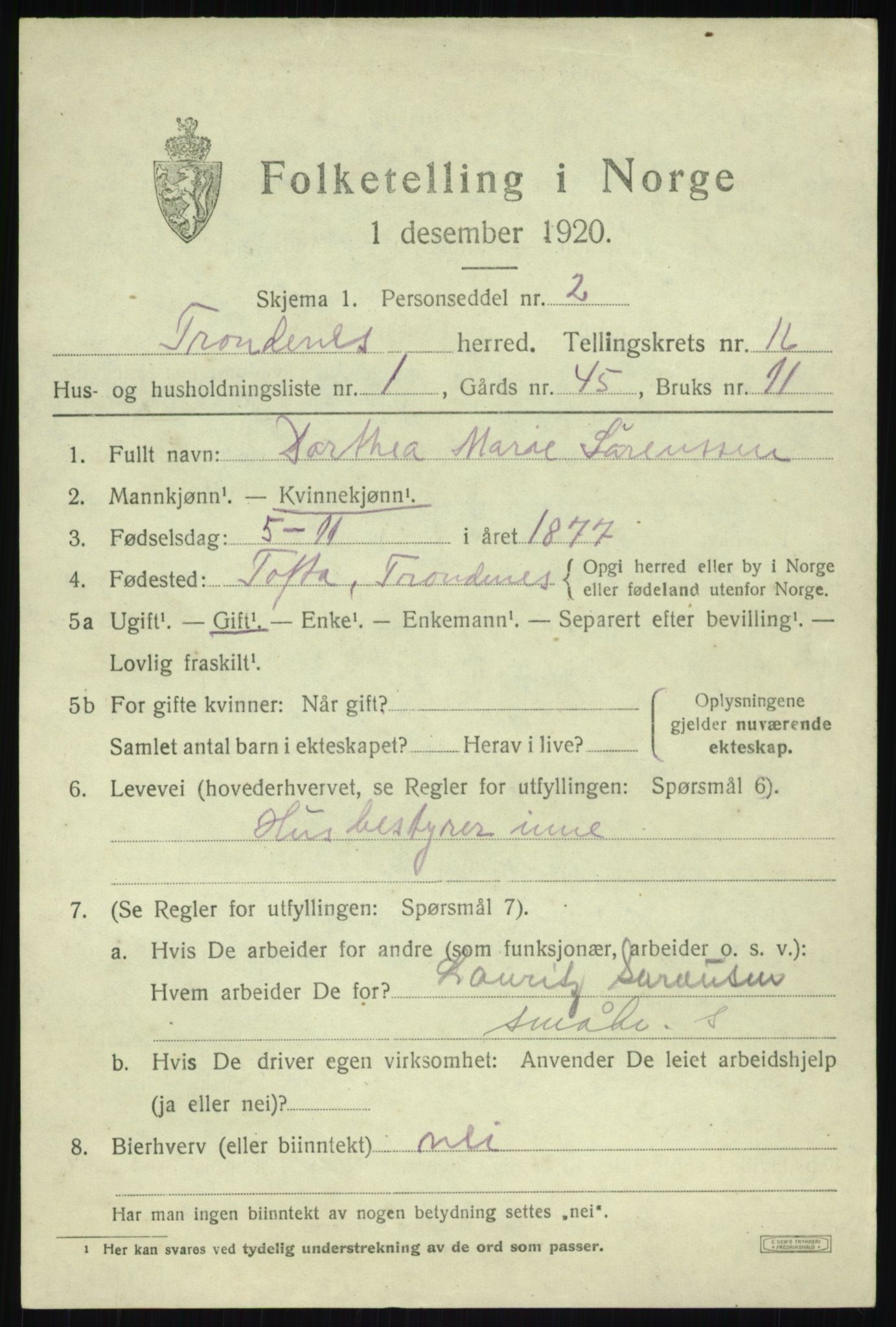 SATØ, 1920 census for Trondenes, 1920, p. 11167