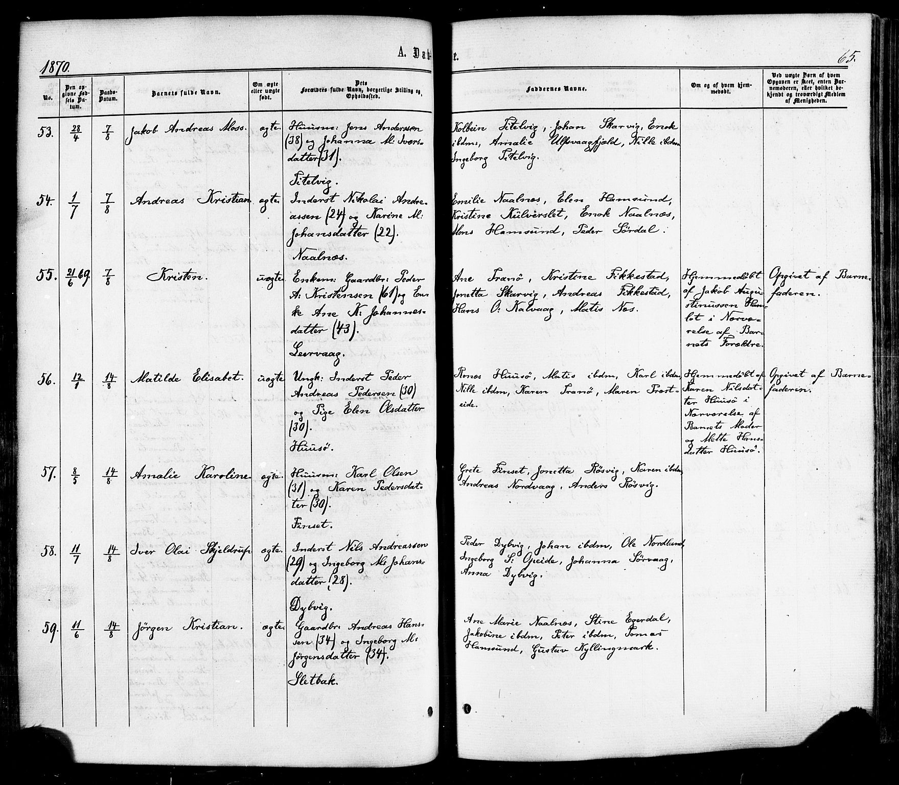 Ministerialprotokoller, klokkerbøker og fødselsregistre - Nordland, SAT/A-1459/859/L0845: Parish register (official) no. 859A05, 1863-1877, p. 65