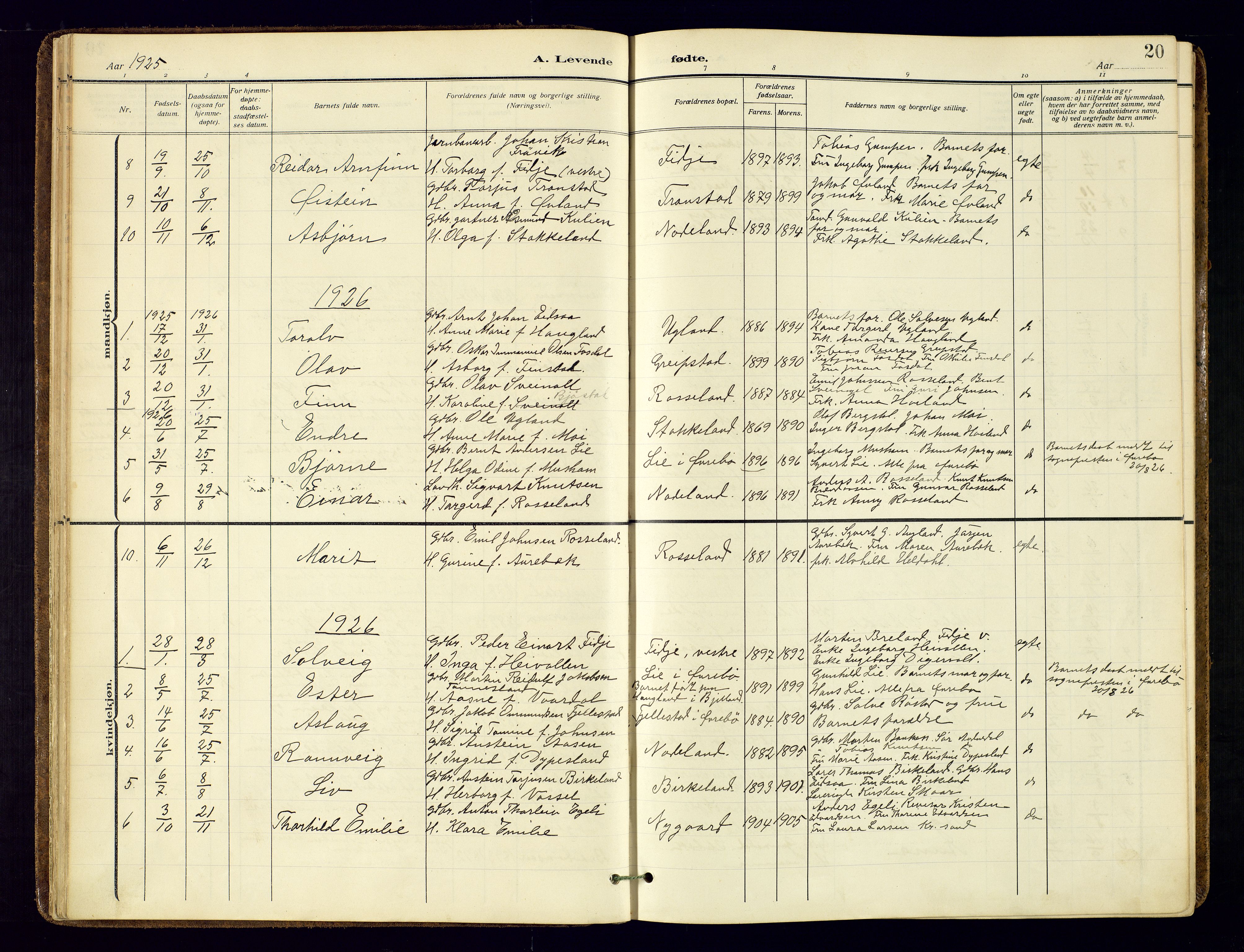 Søgne sokneprestkontor, AV/SAK-1111-0037/F/Fa/Faa/L0004: Parish register (official) no. A-4, 1911-1945, p. 20