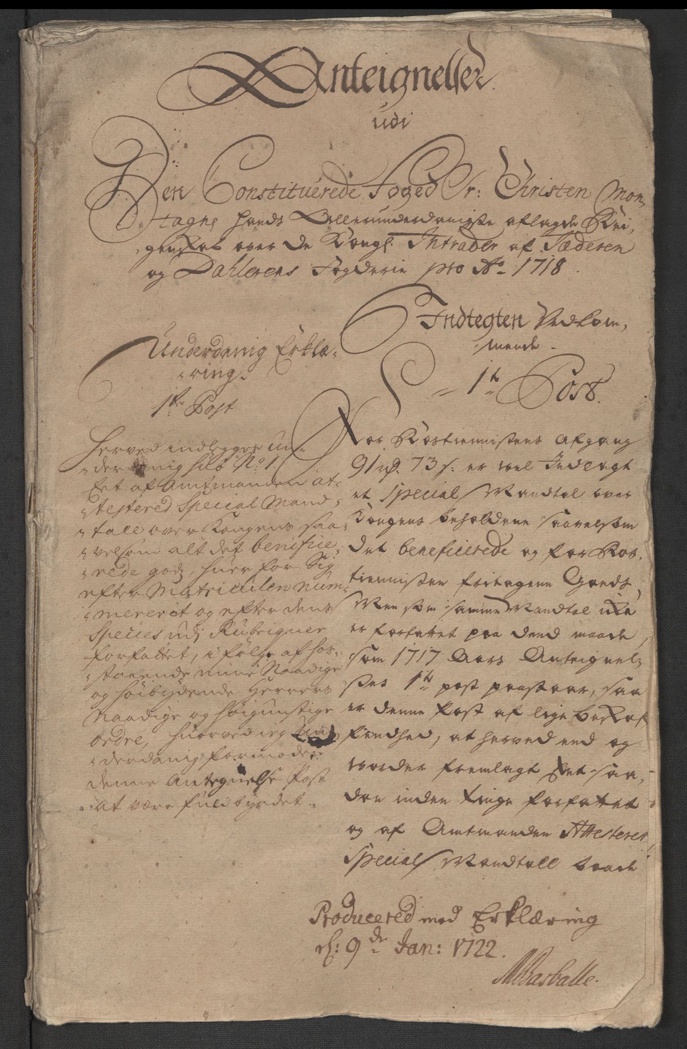 Rentekammeret inntil 1814, Reviderte regnskaper, Fogderegnskap, RA/EA-4092/R46/L2744: Fogderegnskap Jæren og Dalane, 1718, p. 3