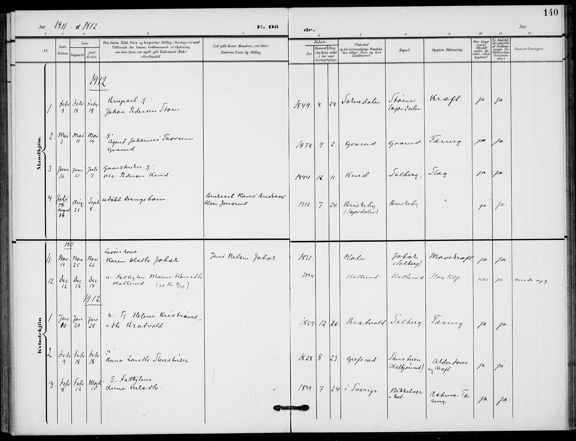 Hole kirkebøker, SAKO/A-228/F/Fb/L0003: Parish register (official) no. II 3, 1906-1916, p. 140