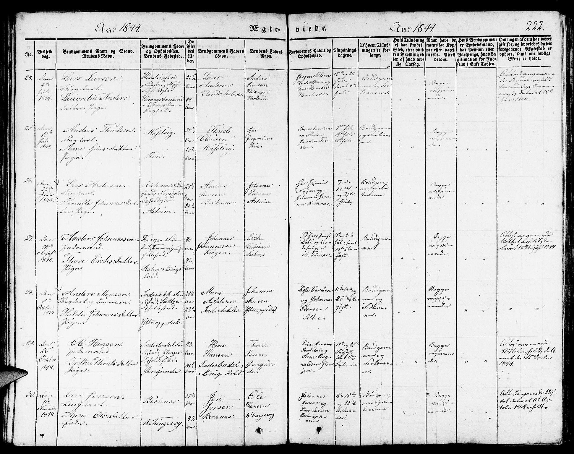 Gulen sokneprestembete, SAB/A-80201/H/Haa/Haaa/L0020: Parish register (official) no. A 20, 1837-1847, p. 222