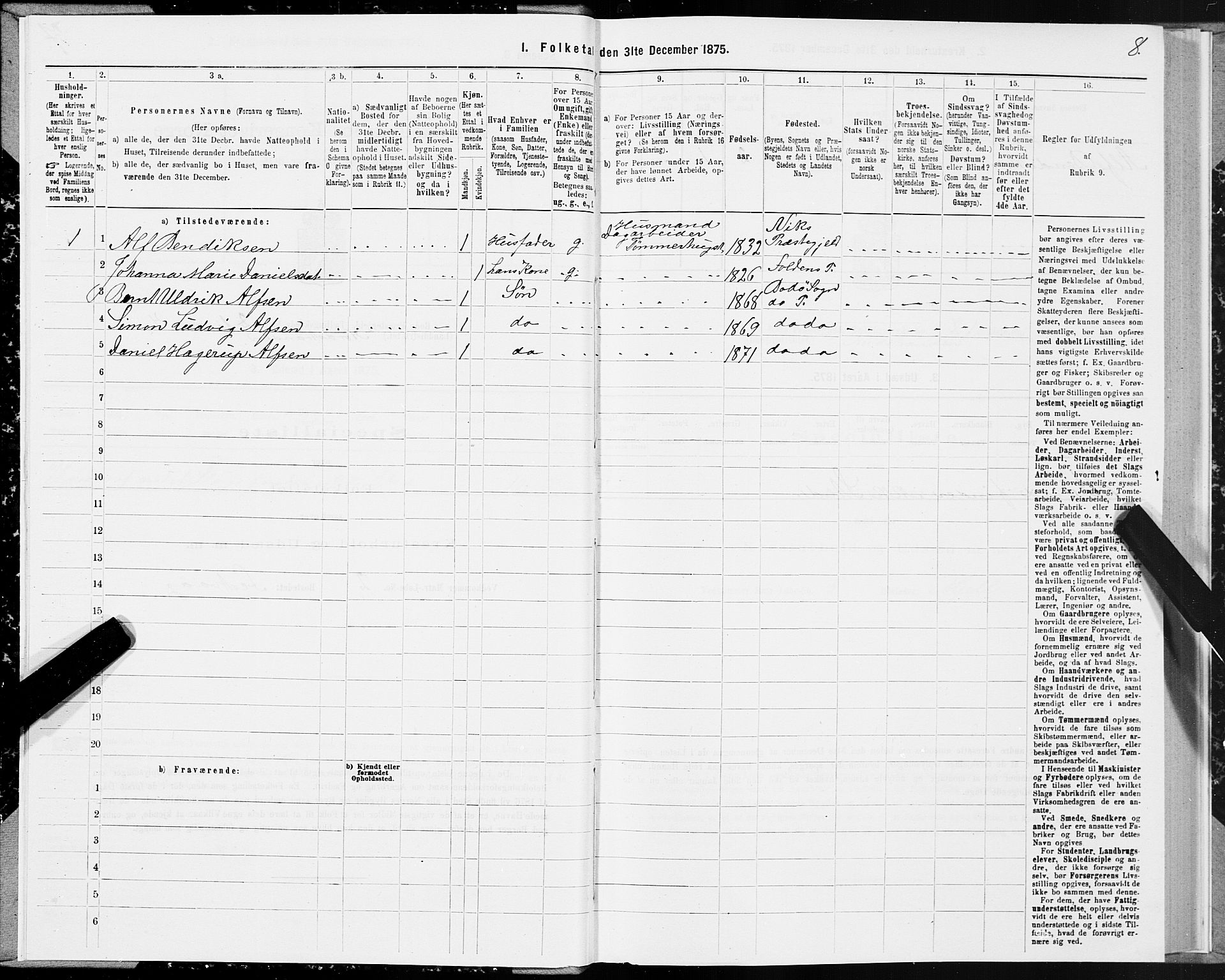 SAT, 1875 census for 1843L Bodø/Bodø, 1875, p. 1008