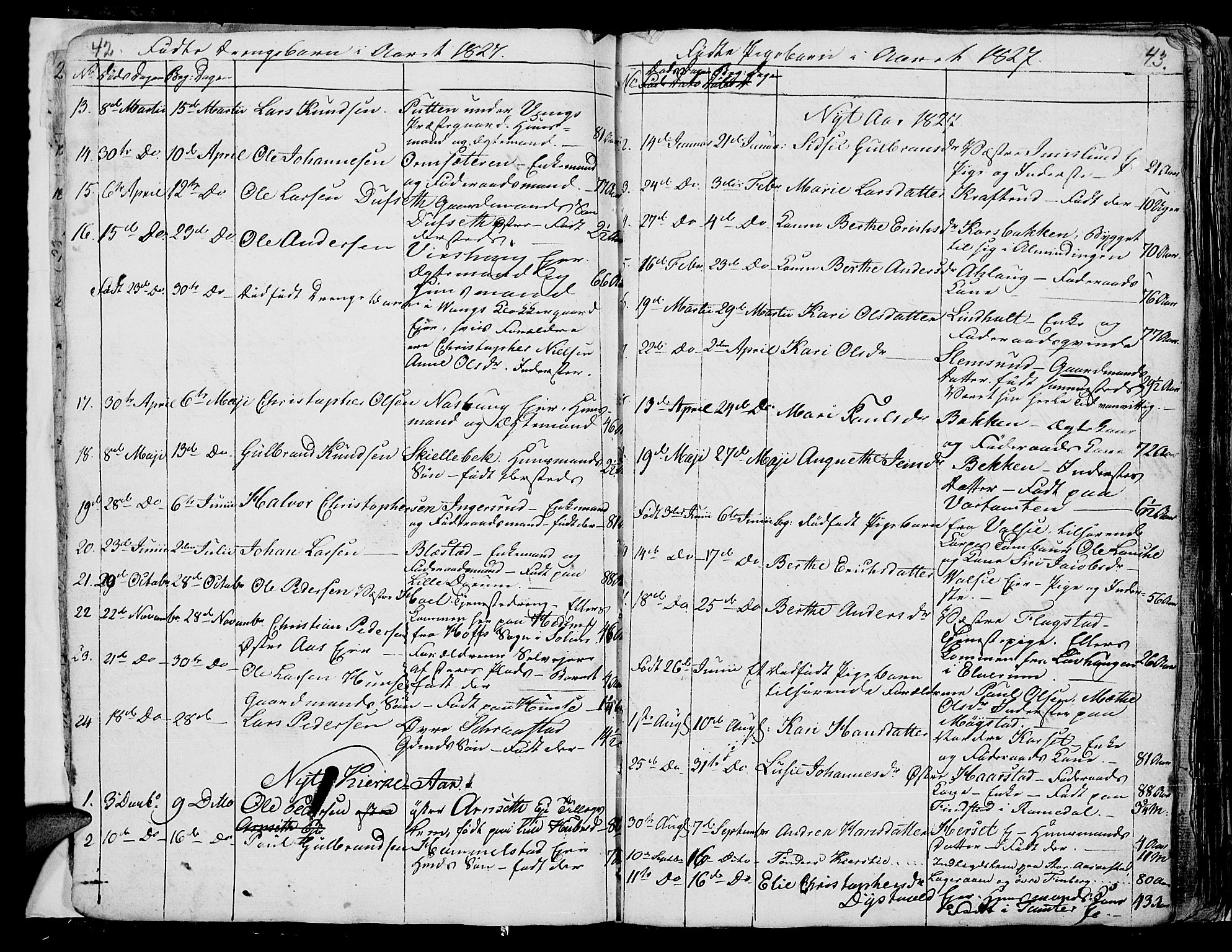 Vang prestekontor, Hedmark, AV/SAH-PREST-008/H/Ha/Hab/L0006: Parish register (copy) no. 6, 1819-1832, p. 42-43