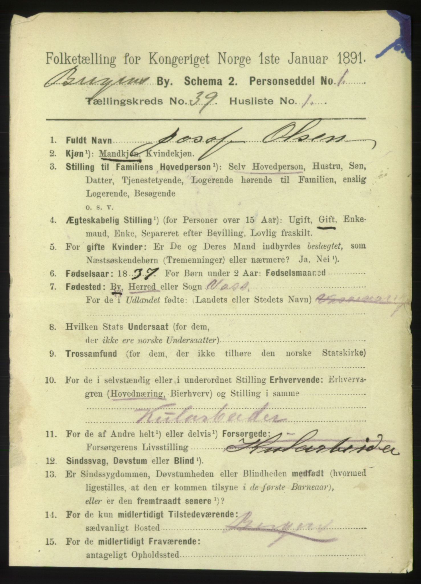 RA, 1891 Census for 1301 Bergen, 1891, p. 46540