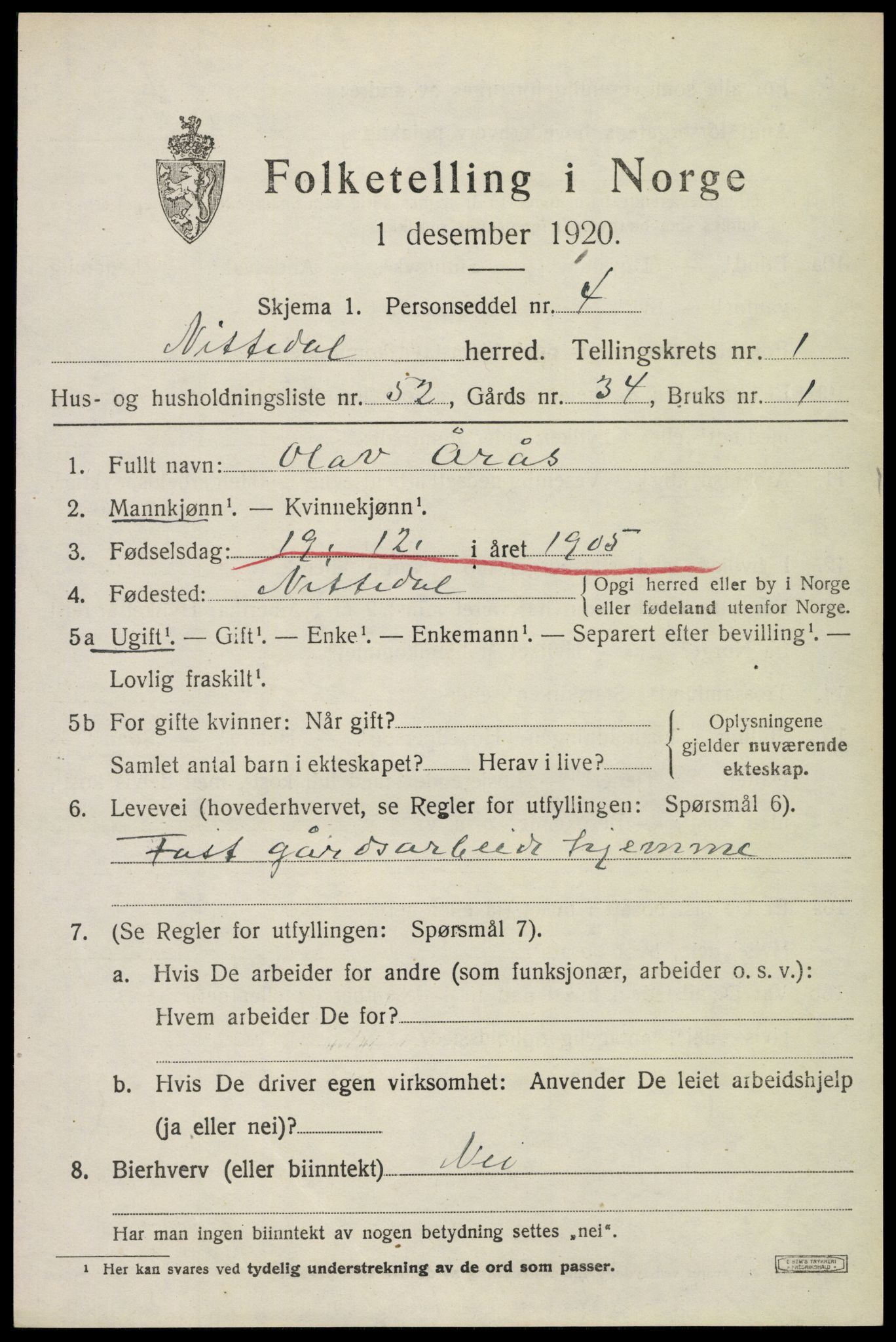 SAO, 1920 census for Nittedal, 1920, p. 1818