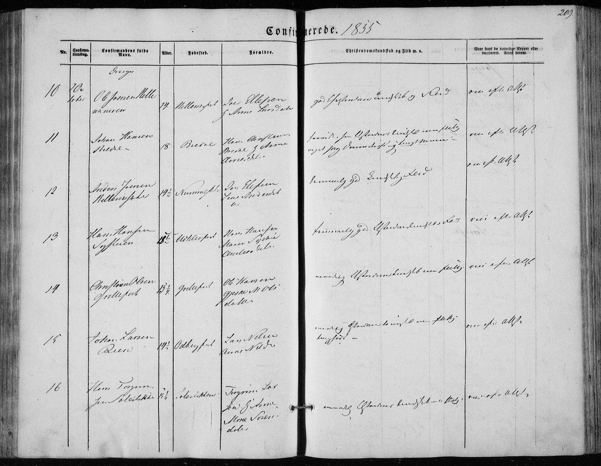 Hedrum kirkebøker, AV/SAKO-A-344/F/Fa/L0006: Parish register (official) no. I 6, 1849-1857, p. 209