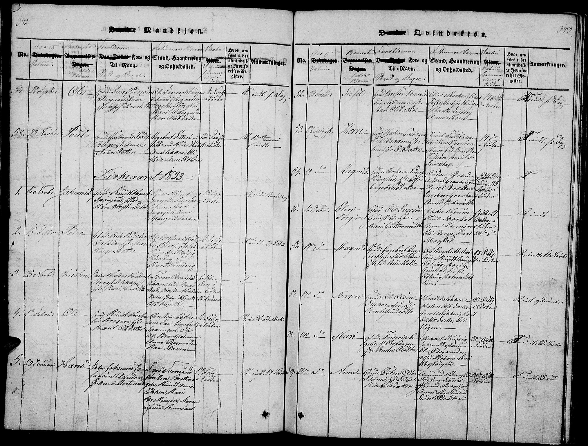 Ringebu prestekontor, SAH/PREST-082/H/Ha/Hab/L0001: Parish register (copy) no. 1, 1821-1839, p. 342-343