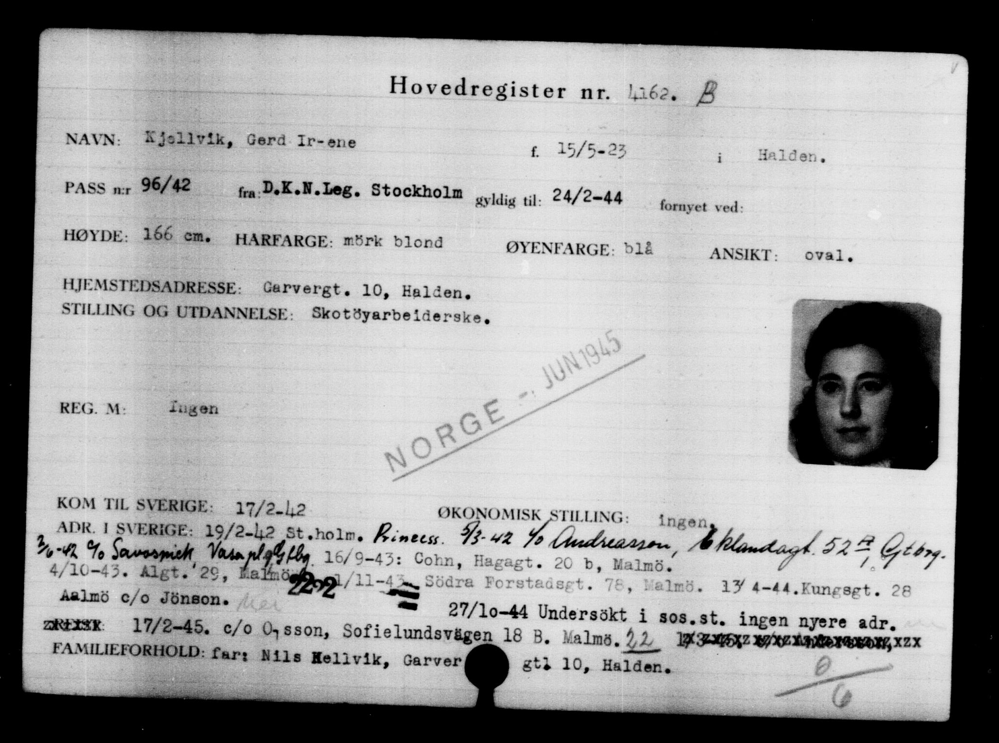 Utenriksstasjonene, Legasjonen i Stockholm, Flyktningkontoret, AV/RA-S-6753/V/Va/L0004: Kjesäterkartoteket, flyktninger med registreringsnr. 3496-6610, 1940-1945, p. 800
