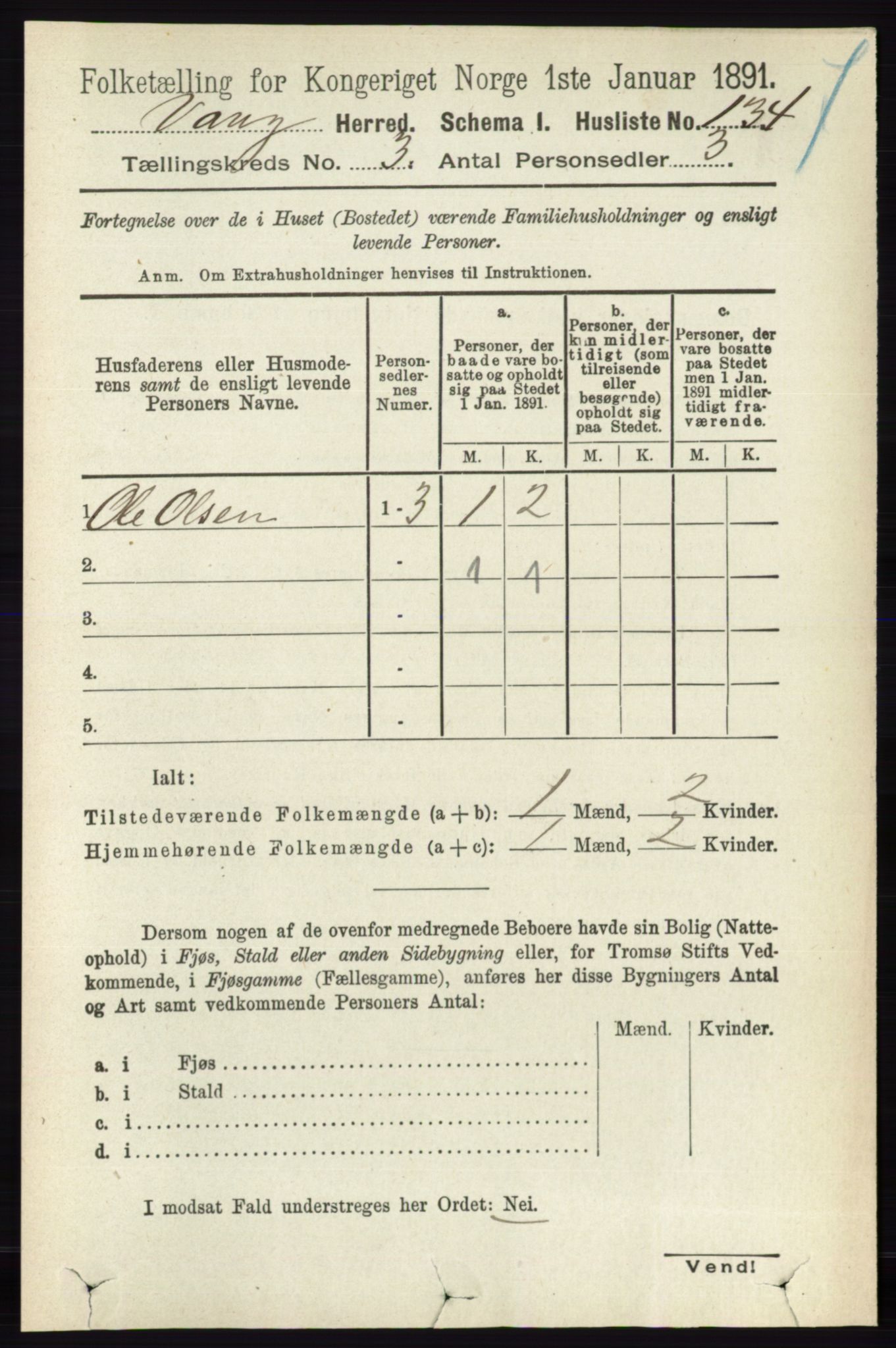 RA, 1891 census for 0414 Vang, 1891, p. 1886