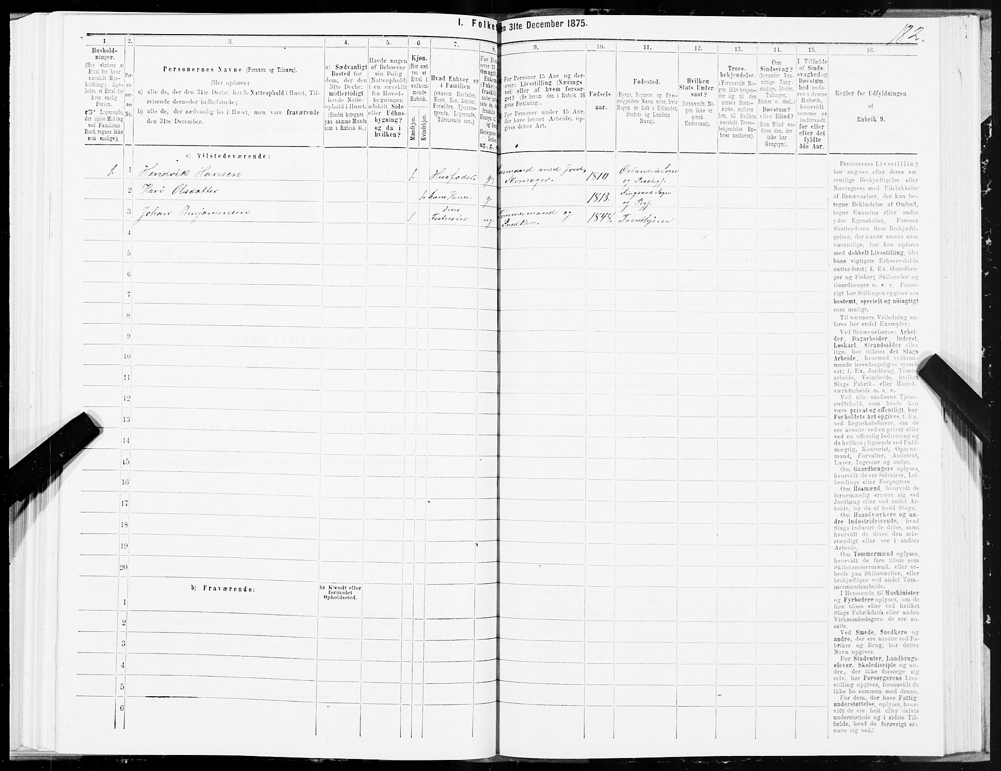 SAT, 1875 census for 1662P Klæbu, 1875, p. 1182