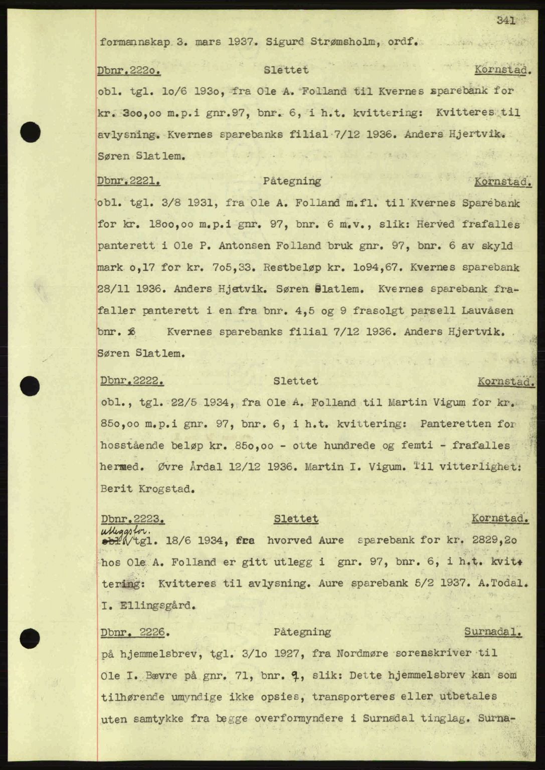 Nordmøre sorenskriveri, AV/SAT-A-4132/1/2/2Ca: Mortgage book no. C80, 1936-1939, Diary no: : 2220/1937