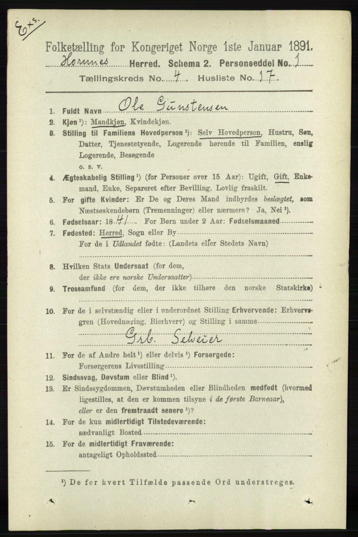 RA, Census 1891 for Nedenes amt: Gjenparter av personsedler for beslektede ektefeller, menn, 1891, p. 980