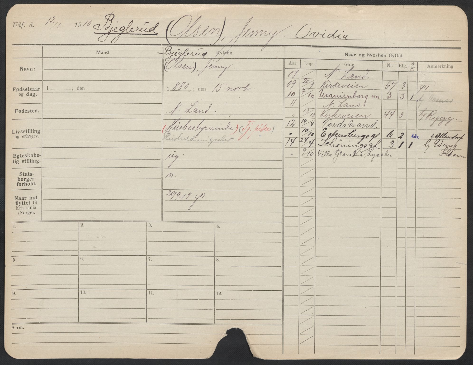 Oslo folkeregister, Registerkort, AV/SAO-A-11715/F/Fa/Fac/L0013: Kvinner, 1906-1914, p. 371a