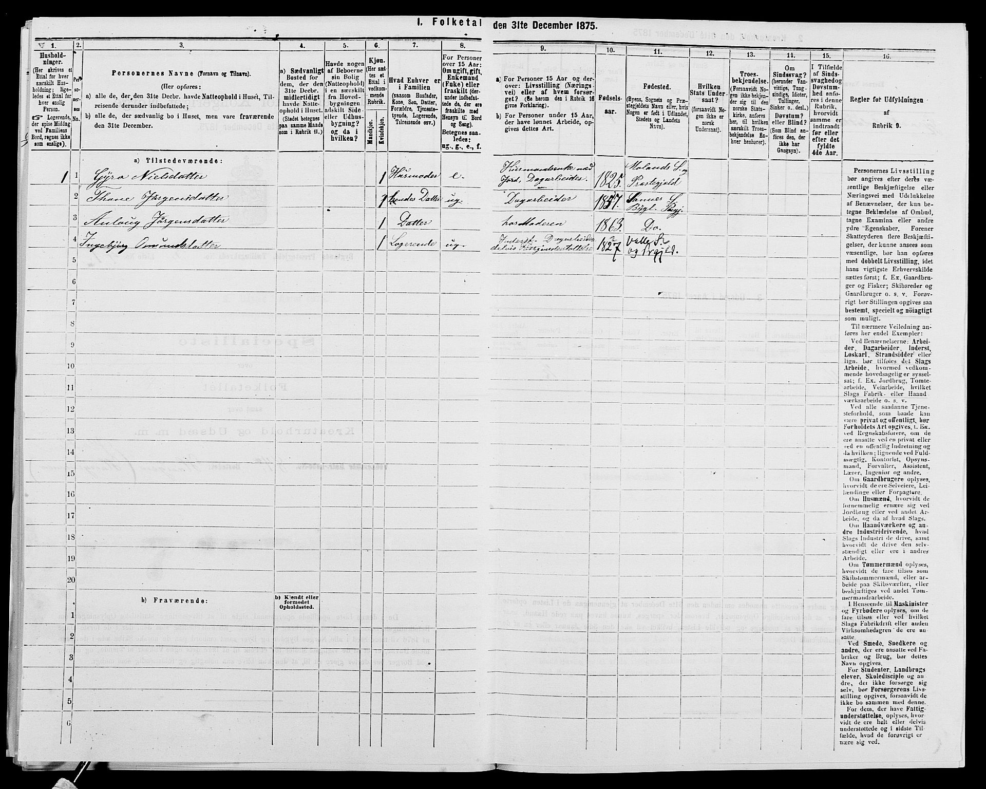 SAK, 1875 census for 0938P Bygland, 1875, p. 314