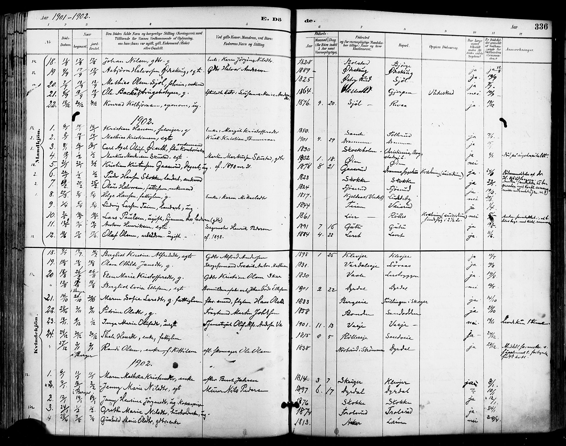 Sande Kirkebøker, SAKO/A-53/F/Fa/L0007: Parish register (official) no. 7, 1888-1903, p. 336