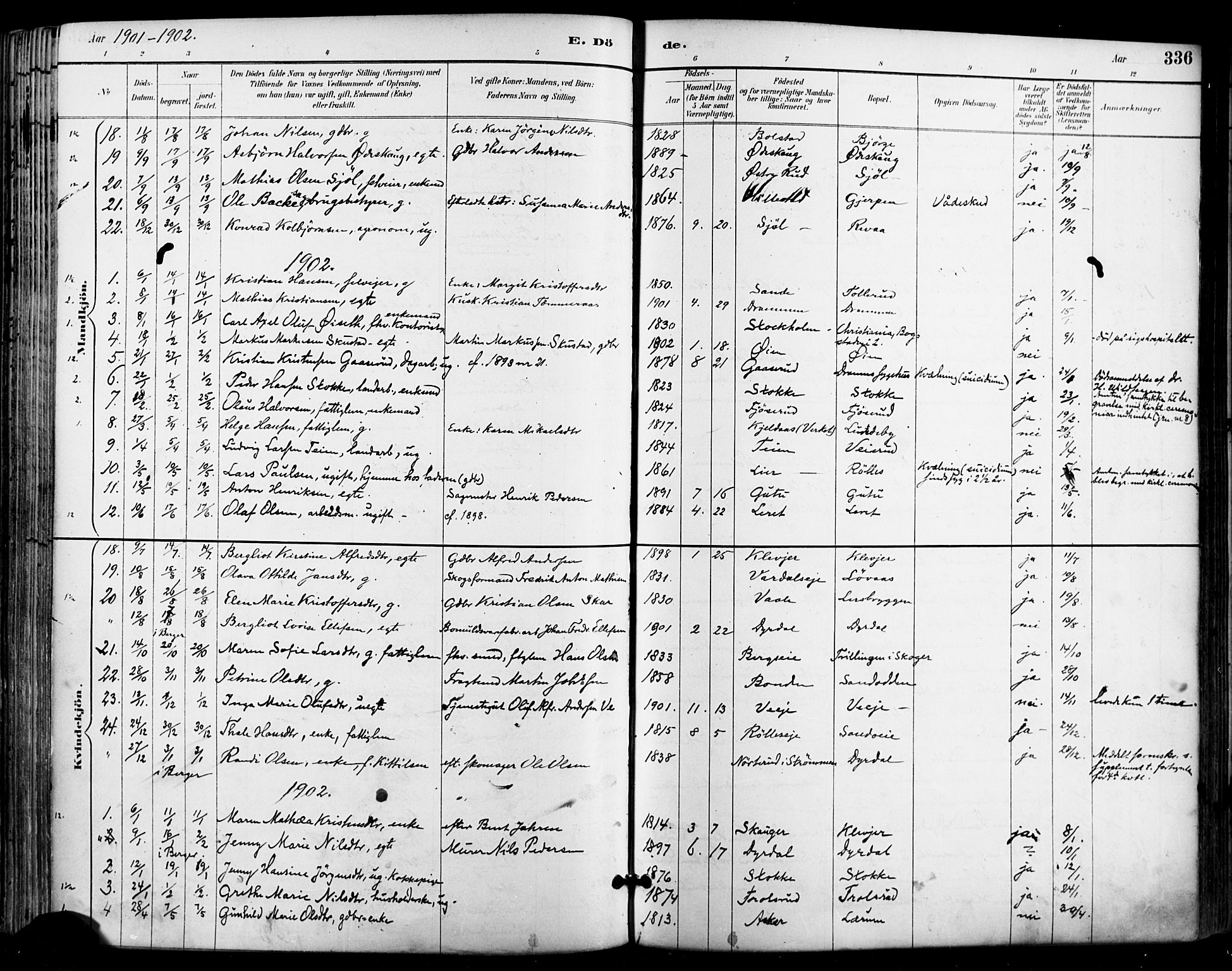 Sande Kirkebøker, AV/SAKO-A-53/F/Fa/L0007: Parish register (official) no. 7, 1888-1903, p. 336