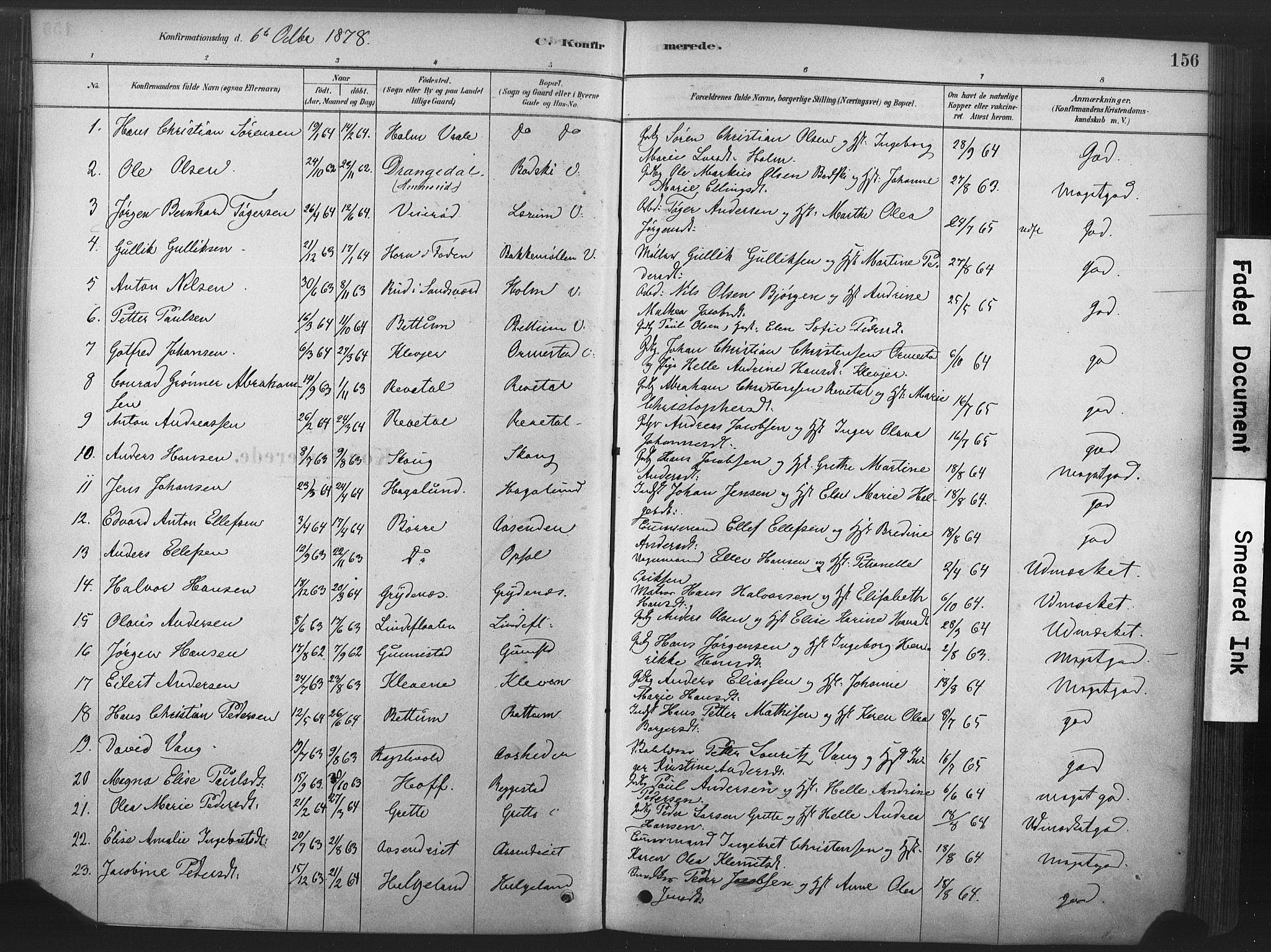 Våle kirkebøker, SAKO/A-334/F/Fa/L0011: Parish register (official) no. I 11, 1878-1906, p. 156