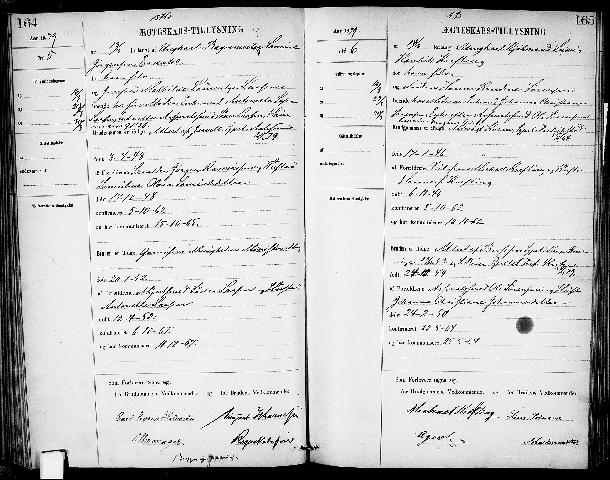 Garnisonsmenigheten Kirkebøker, AV/SAO-A-10846/H/Ha/L0007: Banns register no. I 7, 1872-1893, p. 164-165