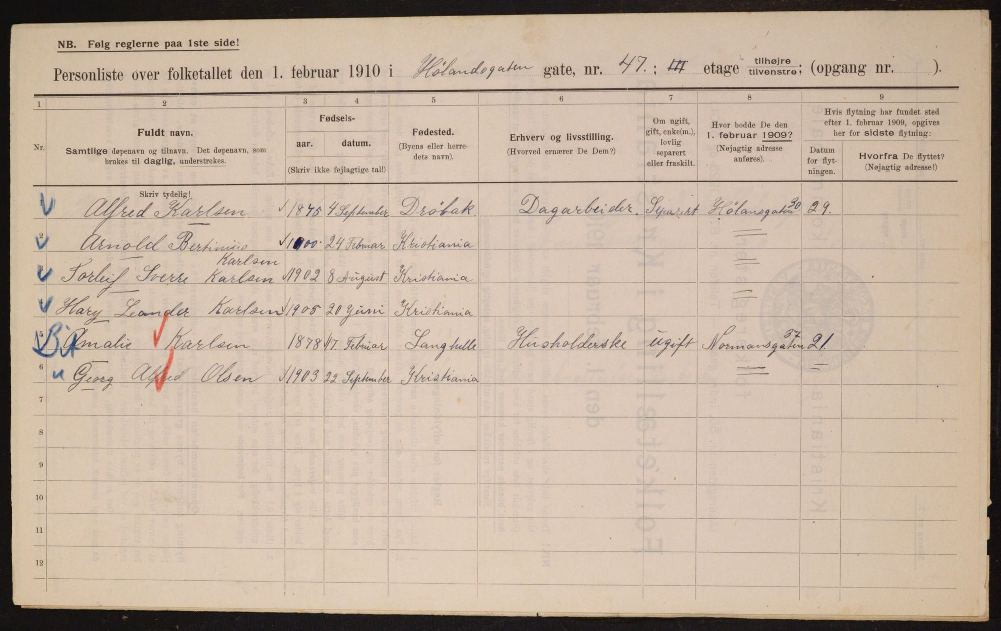 OBA, Municipal Census 1910 for Kristiania, 1910, p. 41788