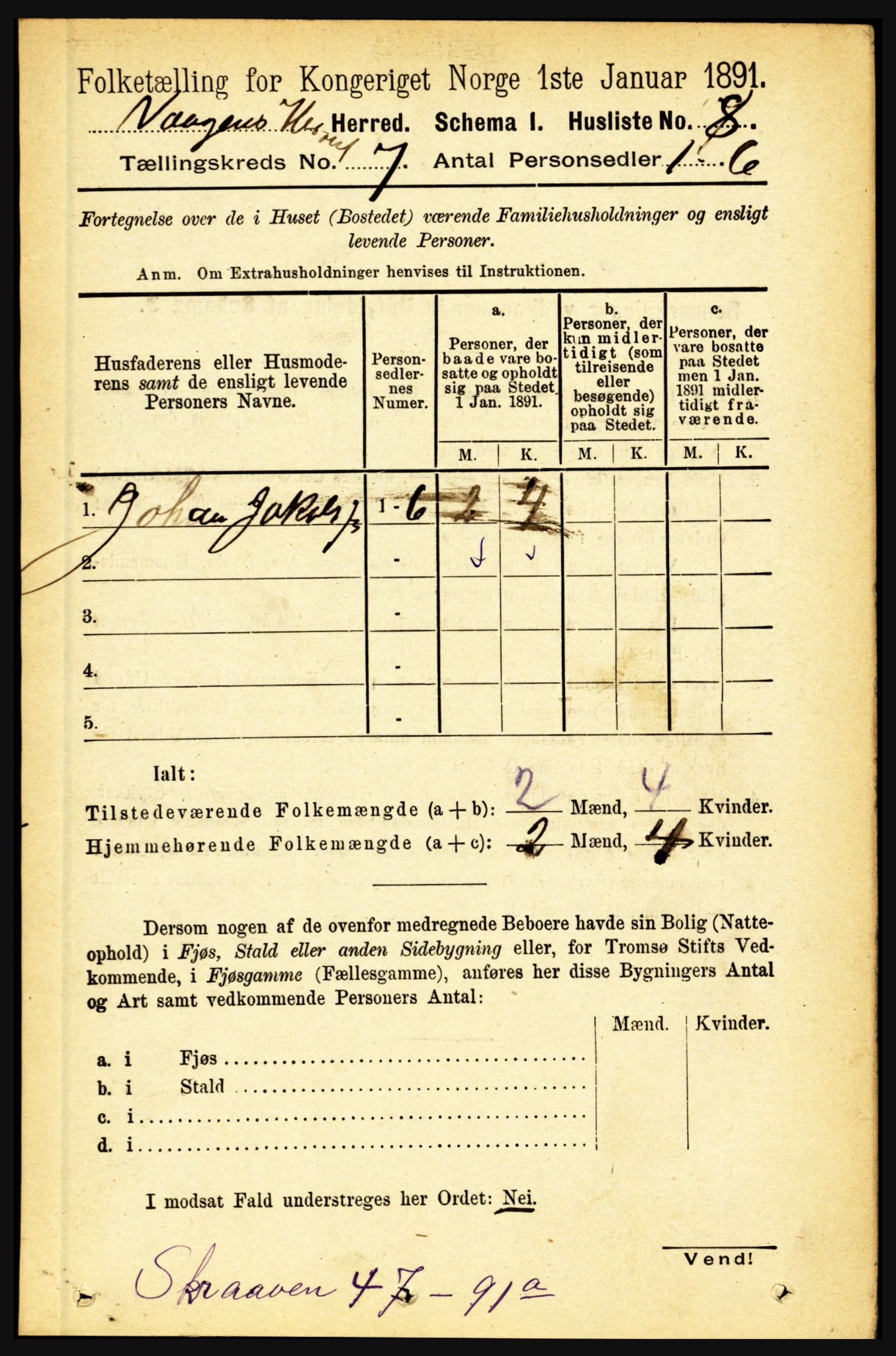 RA, 1891 census for 1865 Vågan, 1891, p. 1770