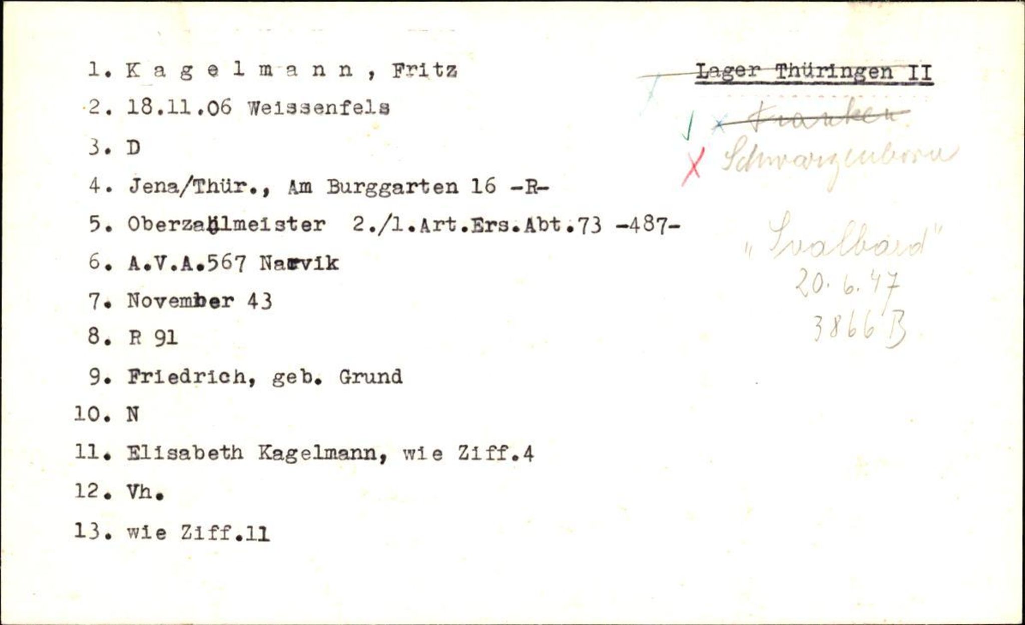 Hjemsendte tyskere , RA/RAFA-6487/D/Db/L0015: Kagelmann-Kach, 1945-1947, p. 1