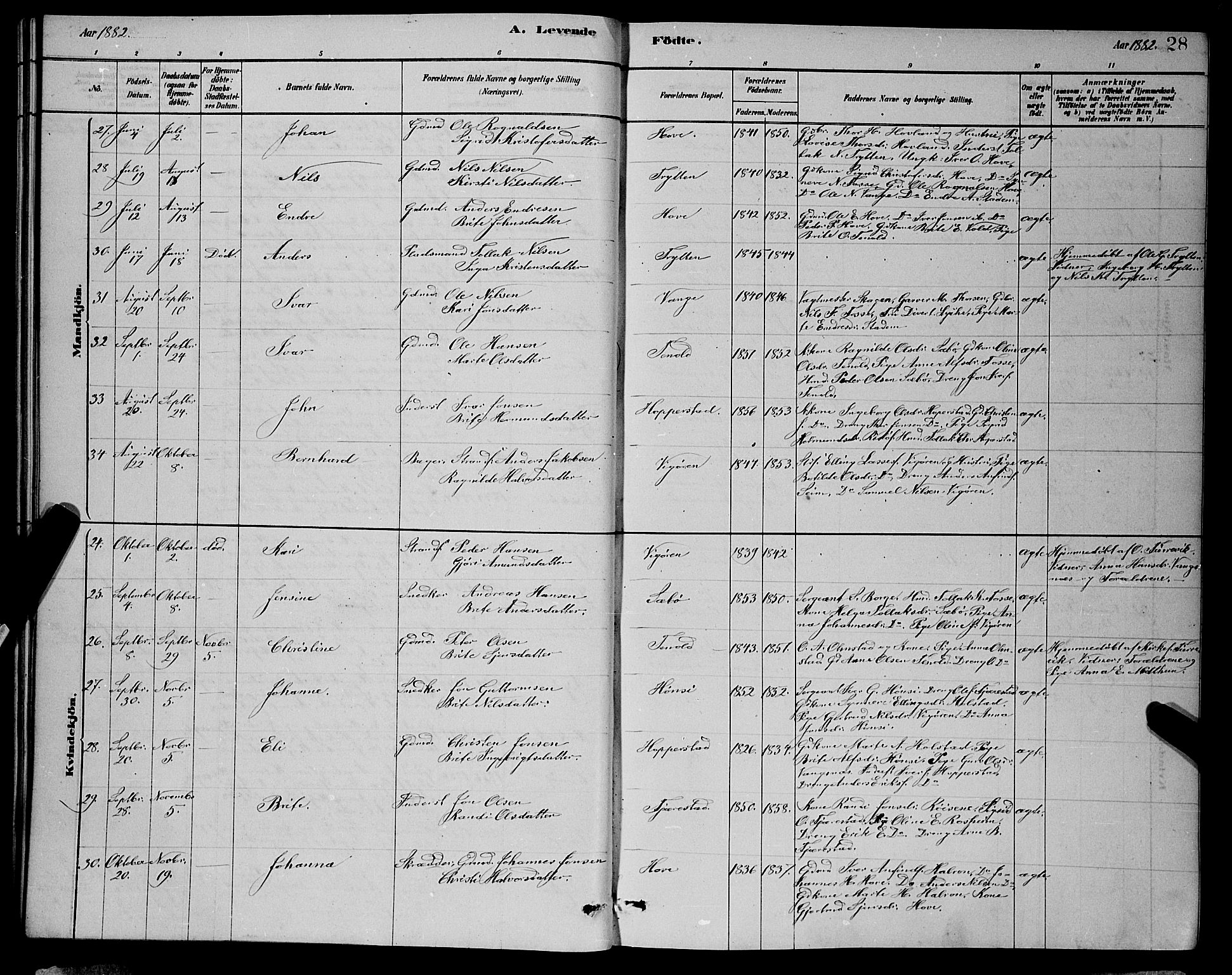 Vik sokneprestembete, AV/SAB-A-81501/H/Hab/Haba/L0003: Parish register (copy) no. A 3, 1878-1894, p. 28