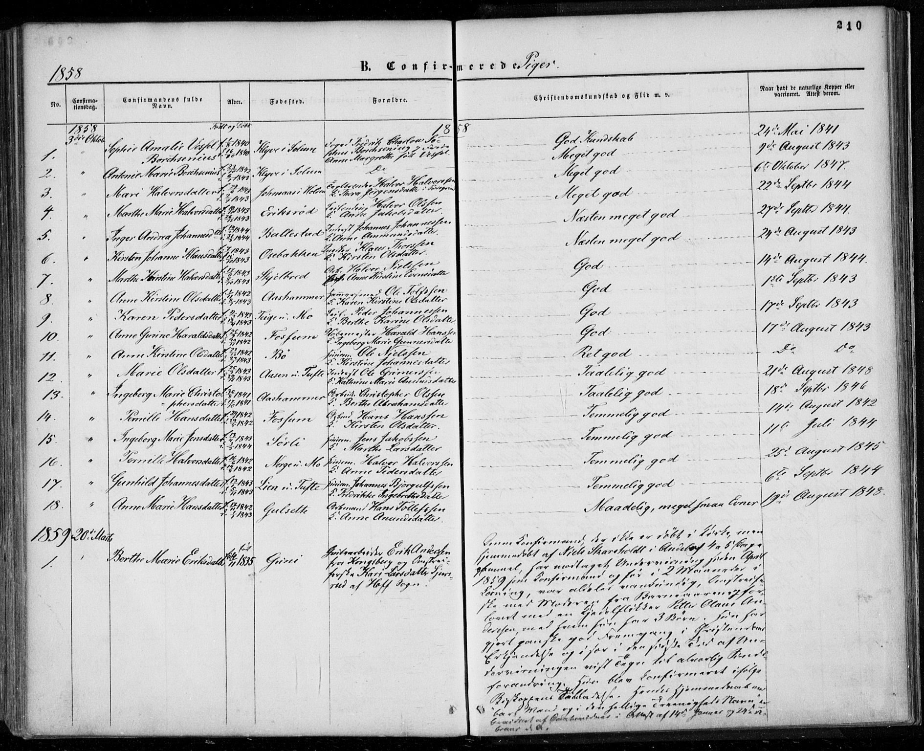 Gjerpen kirkebøker, SAKO/A-265/F/Fa/L0008a: Parish register (official) no. I 8A, 1857-1871, p. 210