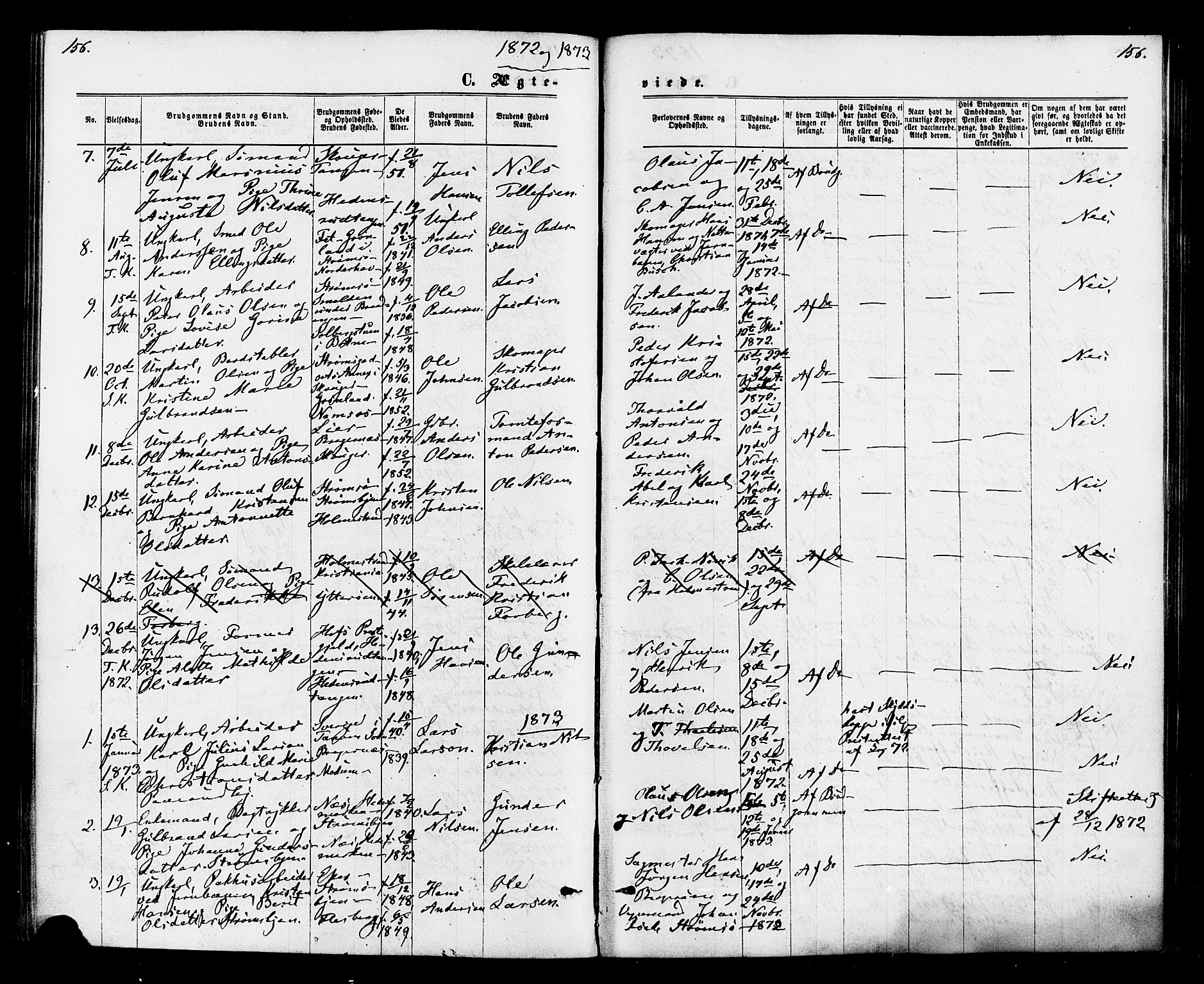 Strømsø kirkebøker, AV/SAKO-A-246/F/Fa/L0020: Parish register (official) no. I 20, 1870-1878, p. 156