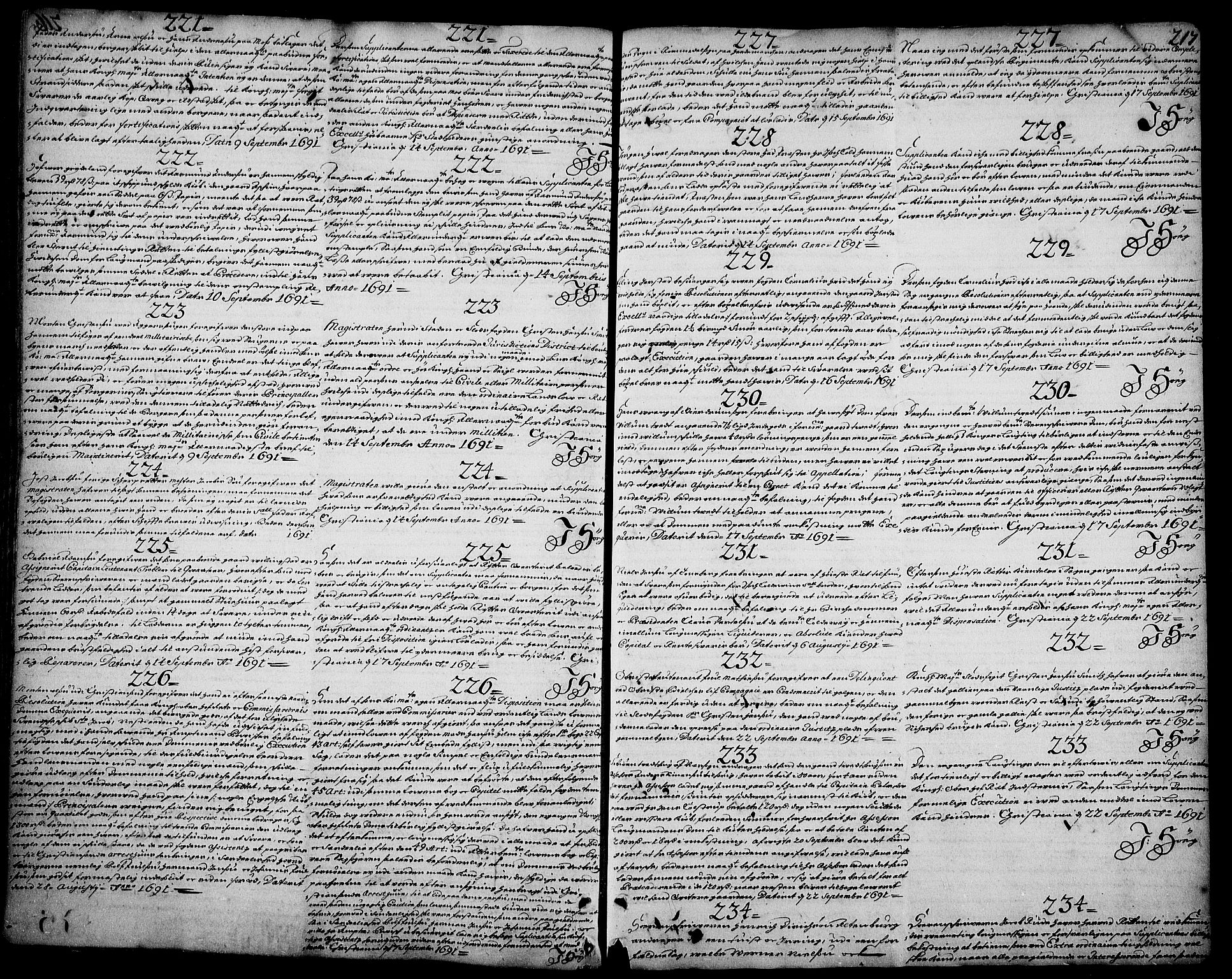 Stattholderembetet 1572-1771, RA/EA-2870/Ad/L0004: Supplikasjons- og resolusjonsprotokoll, 1683-1691, p. 216b-217a