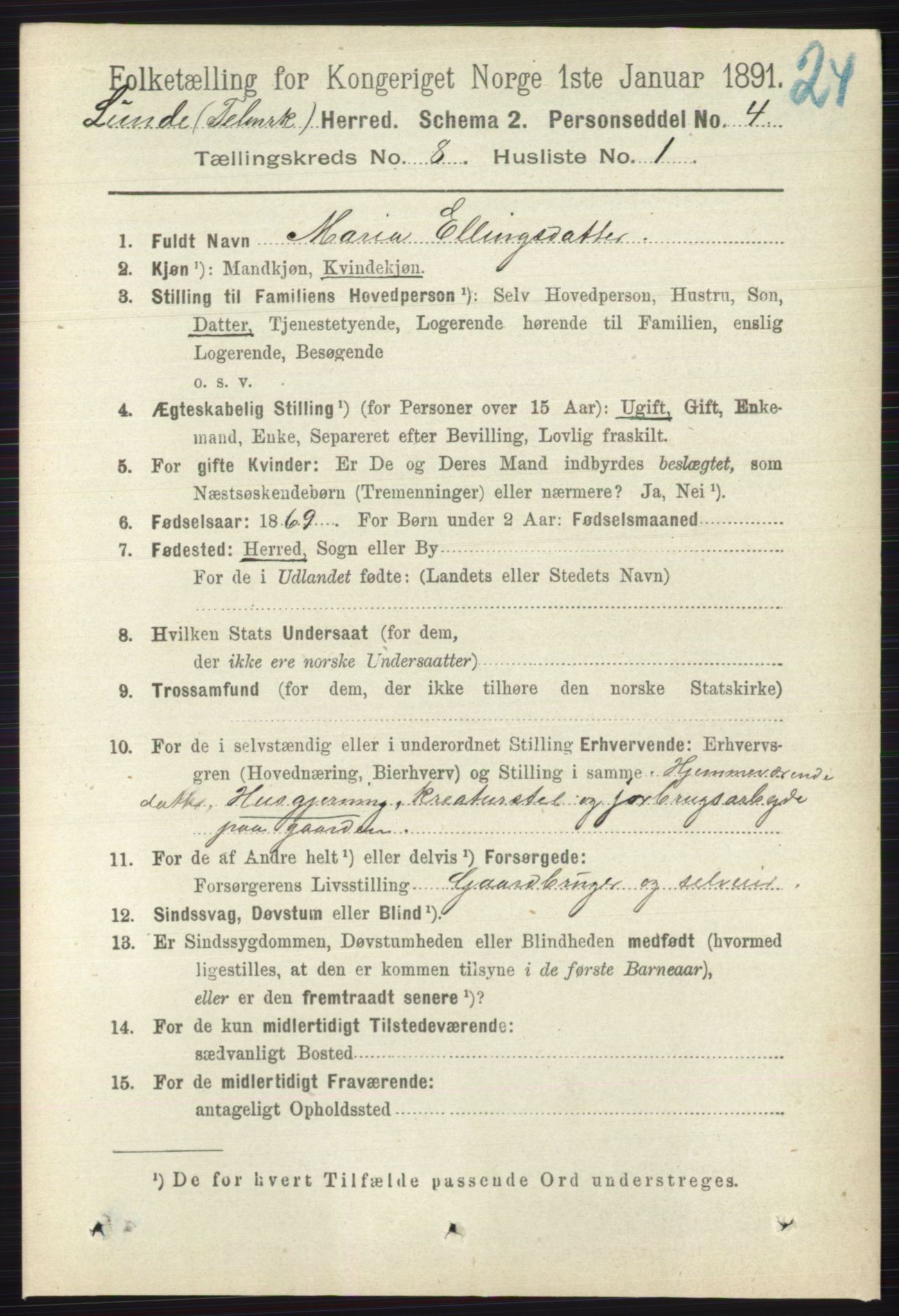 RA, 1891 census for 0820 Lunde, 1891, p. 2377