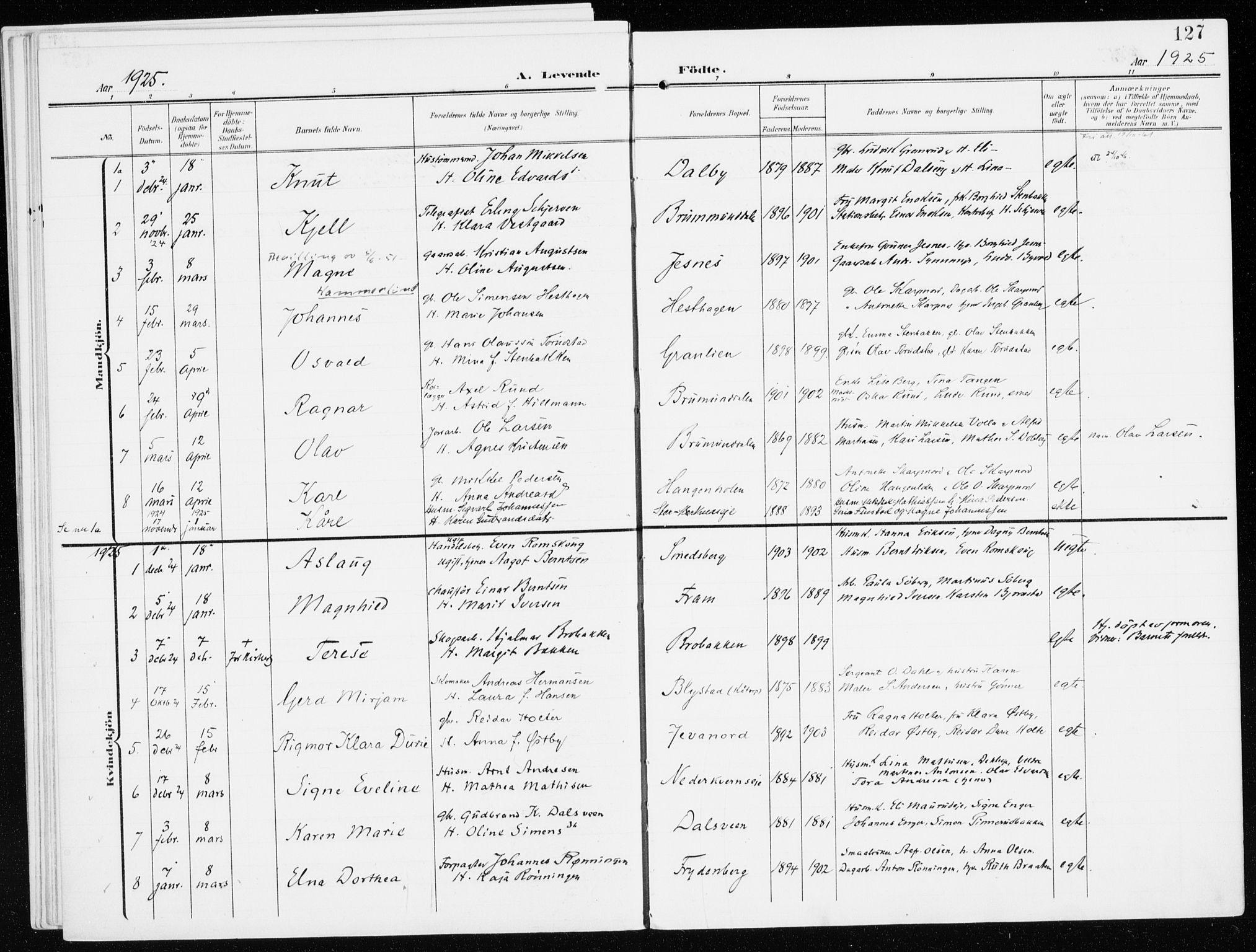 Furnes prestekontor, SAH/PREST-012/K/Ka/L0001: Parish register (official) no. 1, 1907-1935, p. 127