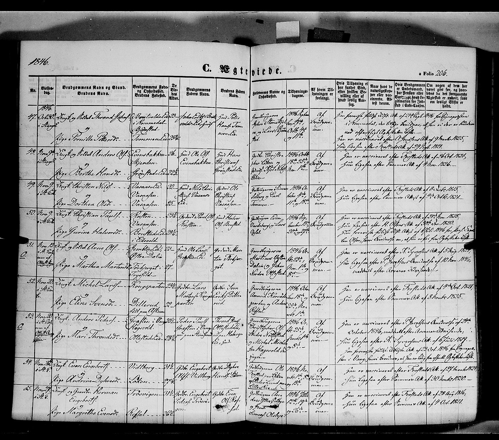 Stange prestekontor, SAH/PREST-002/K/L0011: Parish register (official) no. 11, 1846-1852, p. 206