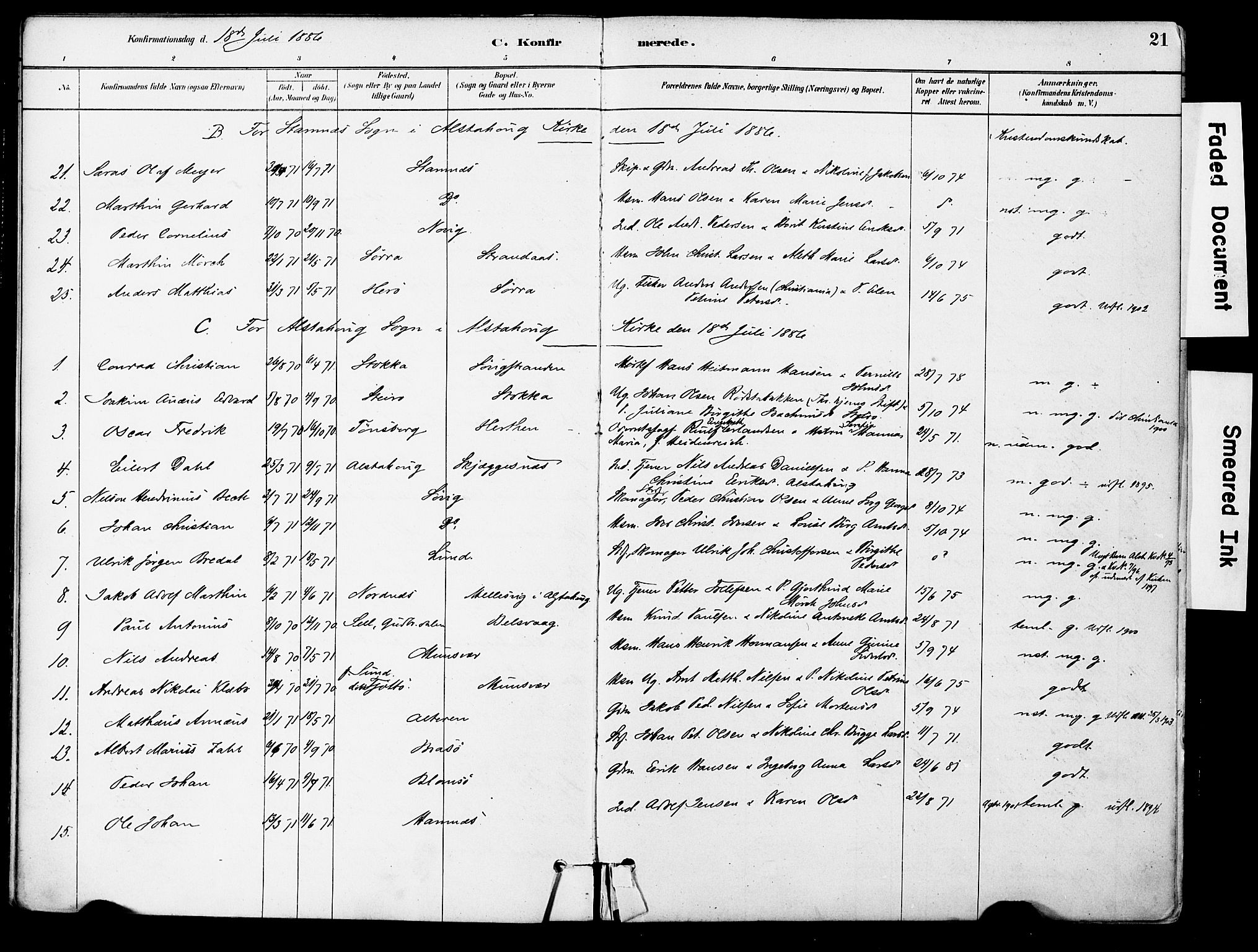 Ministerialprotokoller, klokkerbøker og fødselsregistre - Nordland, AV/SAT-A-1459/830/L0450: Parish register (official) no. 830A14, 1879-1896, p. 21