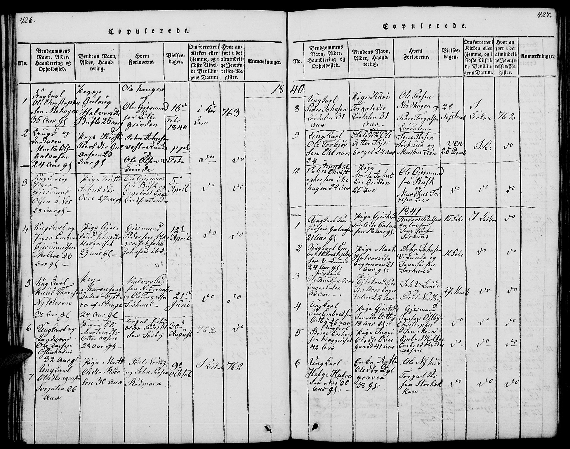 Trysil prestekontor, SAH/PREST-046/H/Ha/Hab/L0004: Parish register (copy) no. 4, 1814-1841, p. 426-427