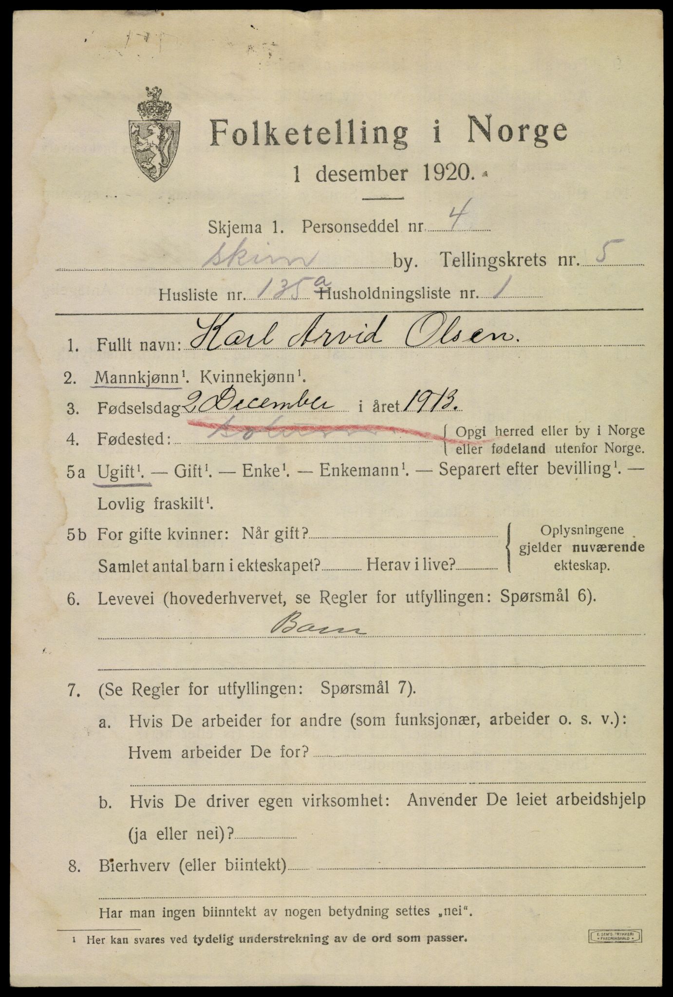 SAKO, 1920 census for Skien, 1920, p. 21790