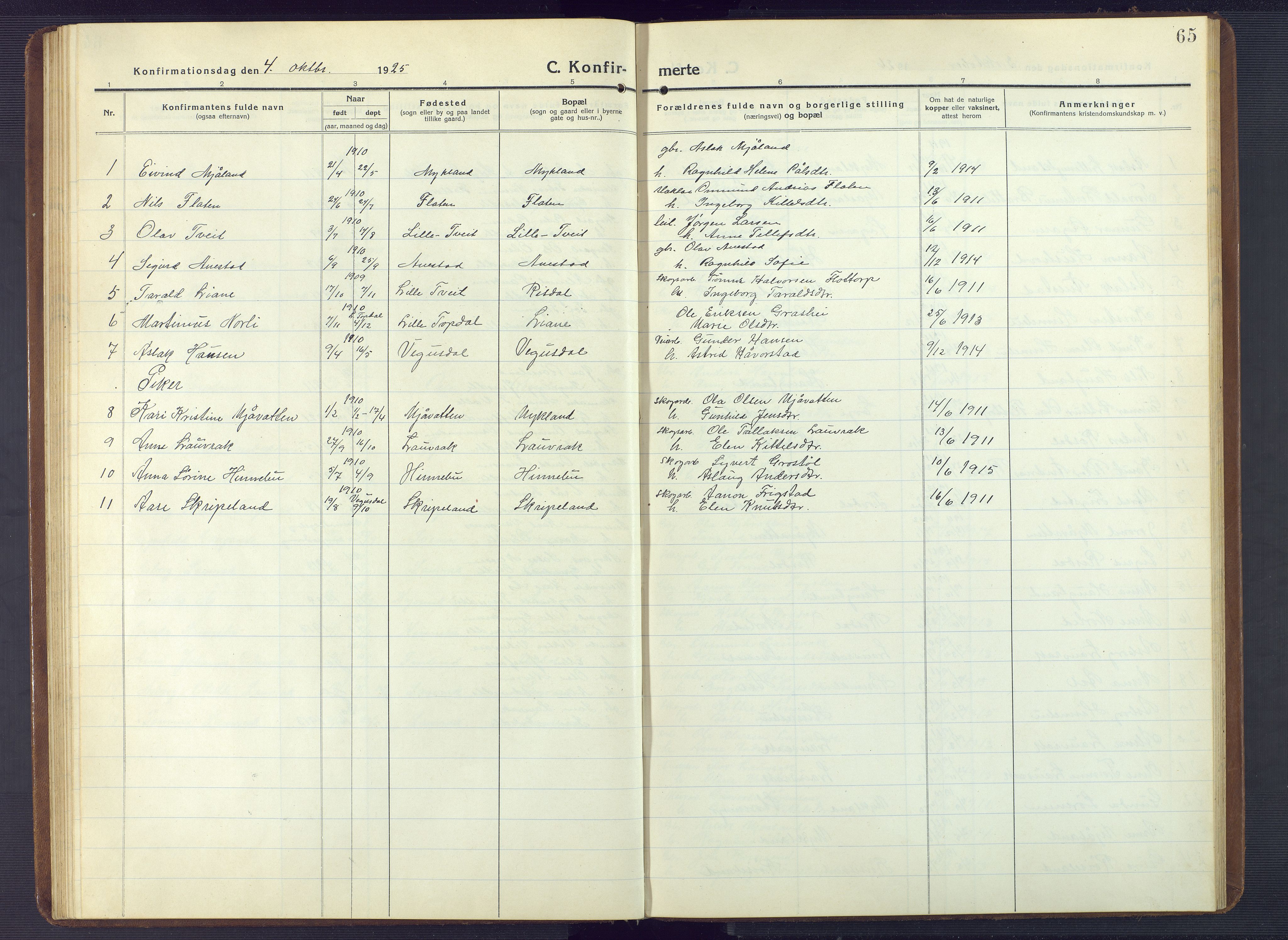 Herefoss sokneprestkontor, AV/SAK-1111-0019/F/Fb/Fbc/L0004: Parish register (copy) no. B 4, 1914-1946, p. 65