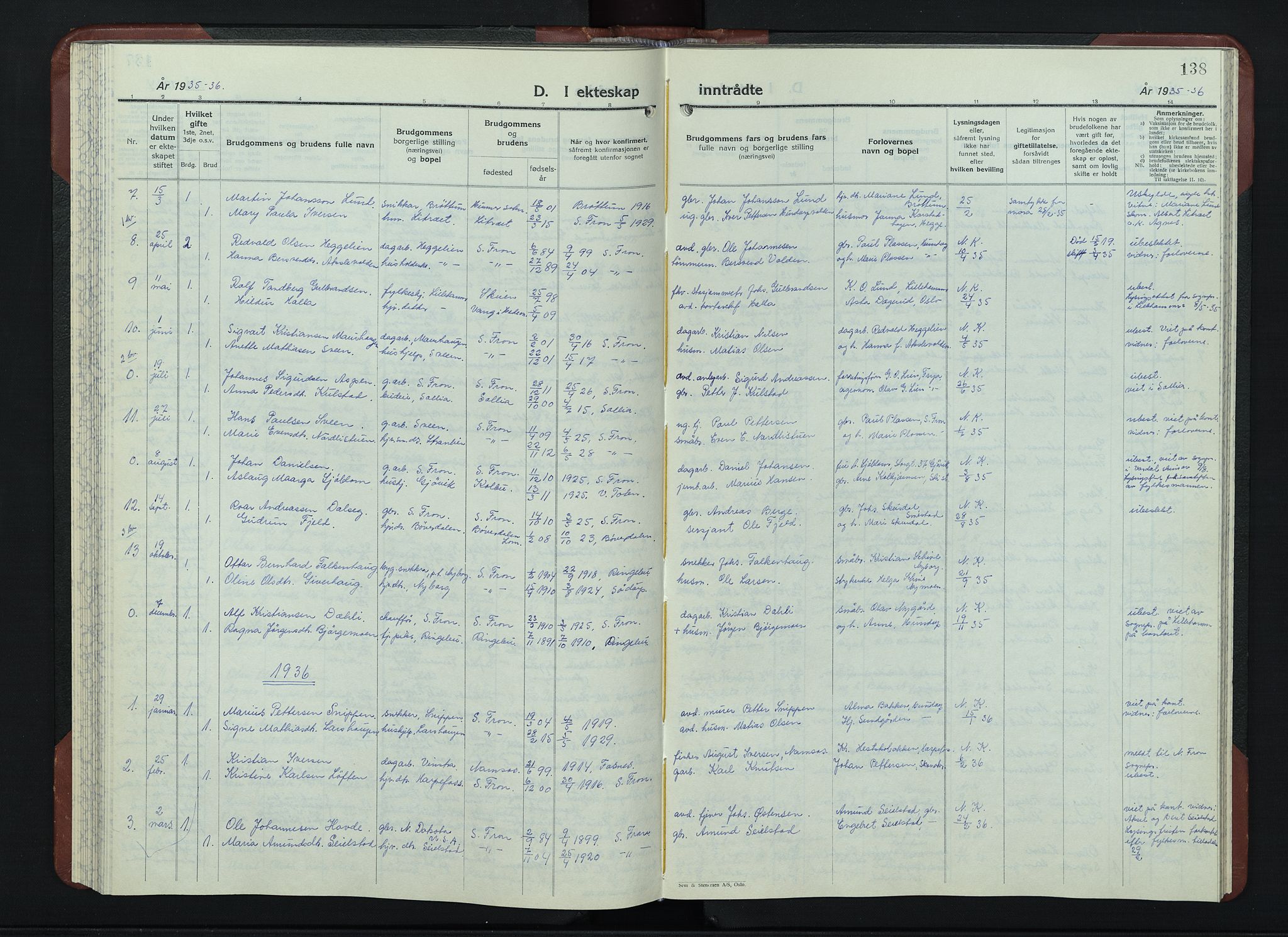 Sør-Fron prestekontor, AV/SAH-PREST-010/H/Ha/Hab/L0006: Parish register (copy) no. 6, 1933-1948, p. 138