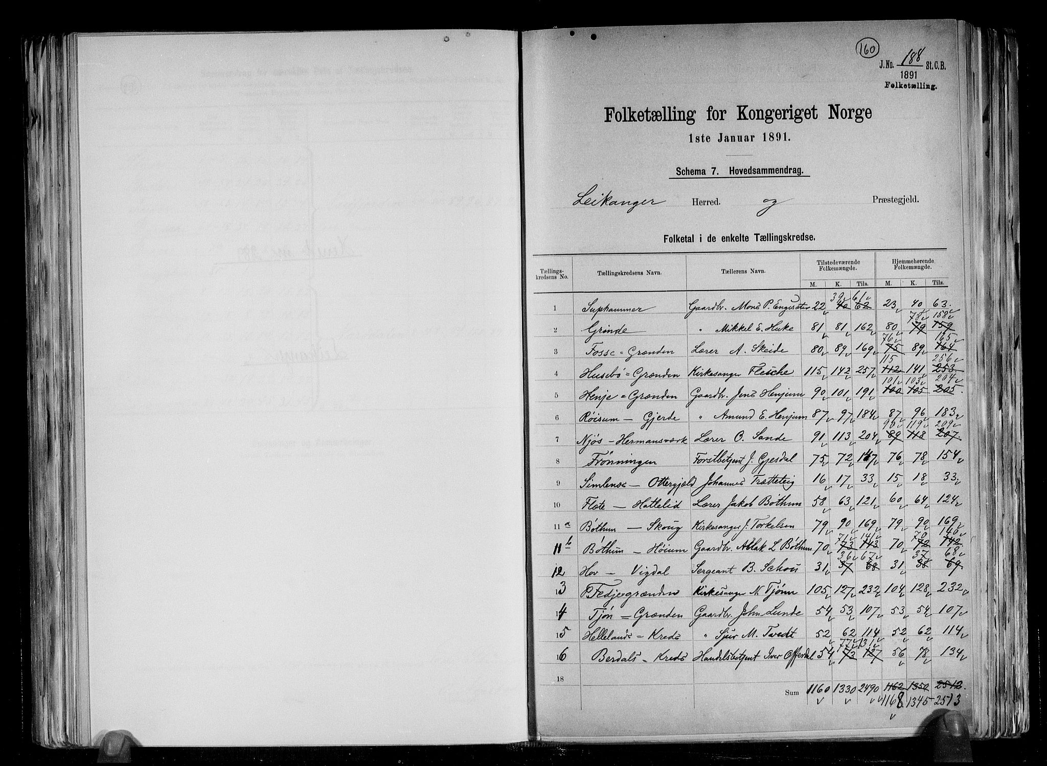 RA, 1891 census for 1419 Leikanger, 1891, p. 2