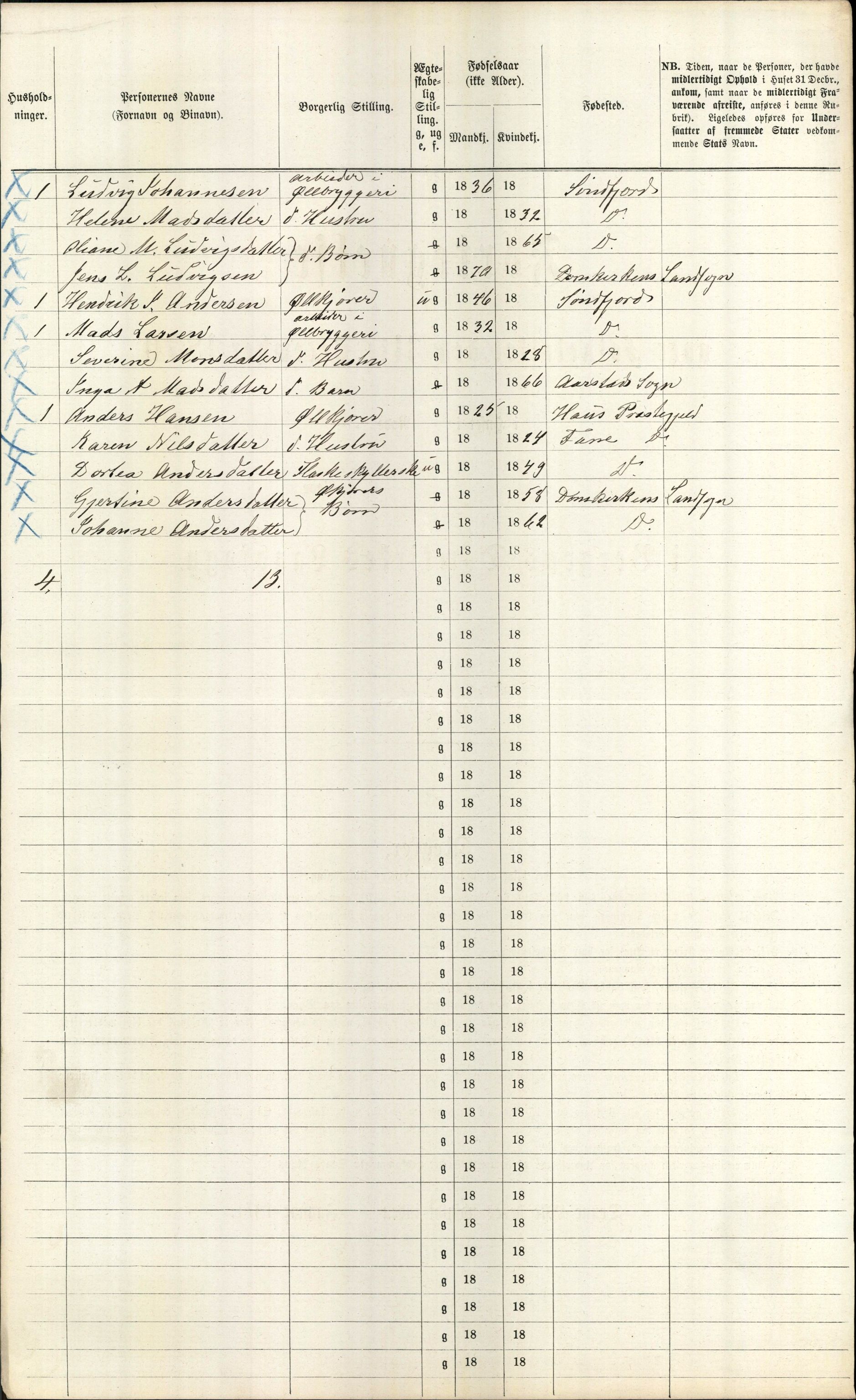 RA, 1870 census for 1301 Bergen, 1870