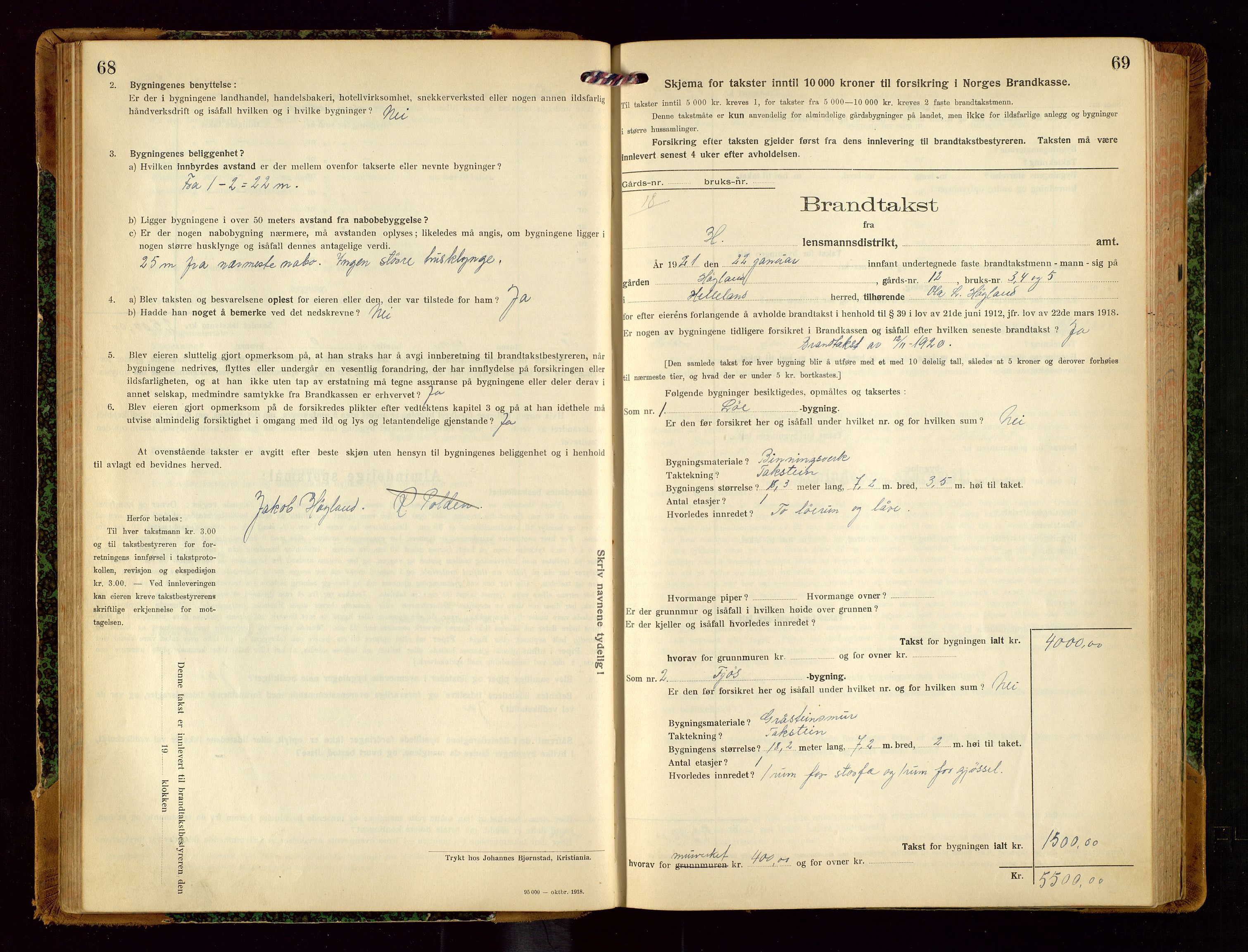 Helleland lensmannskontor, AV/SAST-A-100209/Gob/L0002: "Brandtakstprotokoll", 1921-1930, p. 68-69