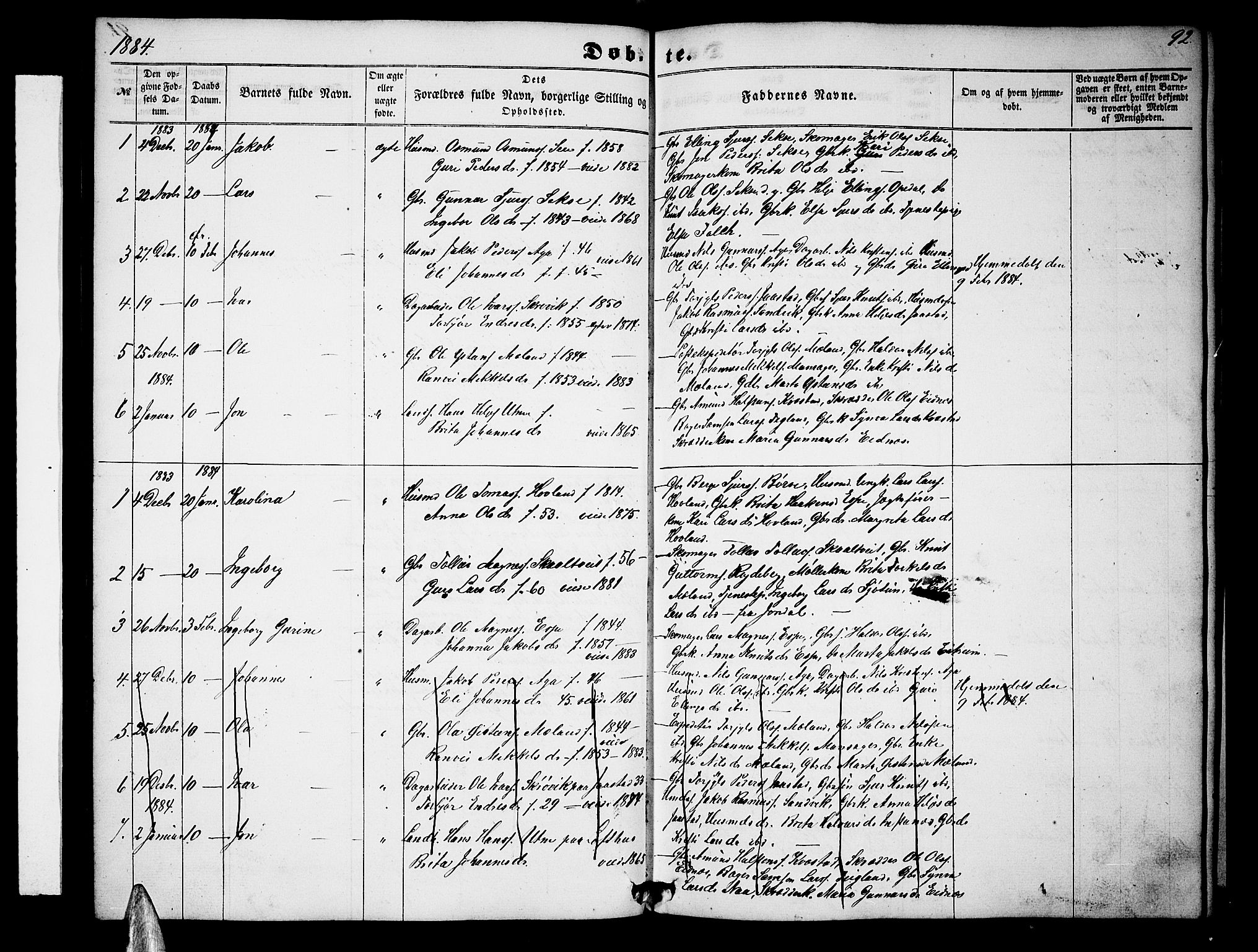 Ullensvang sokneprestembete, SAB/A-78701/H/Hab: Parish register (copy) no. B 10, 1858-1886, p. 92