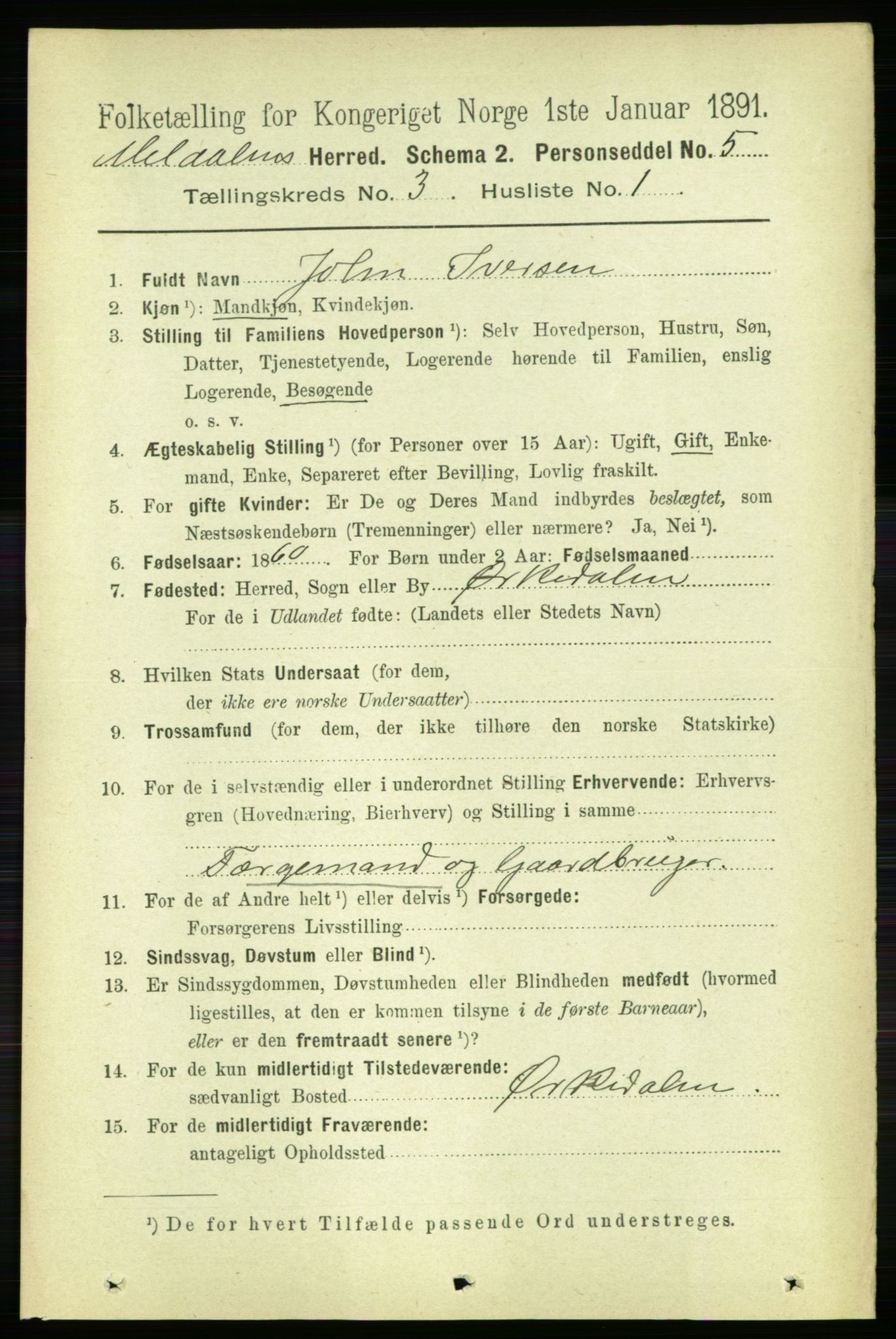 RA, 1891 census for 1636 Meldal, 1891, p. 1746