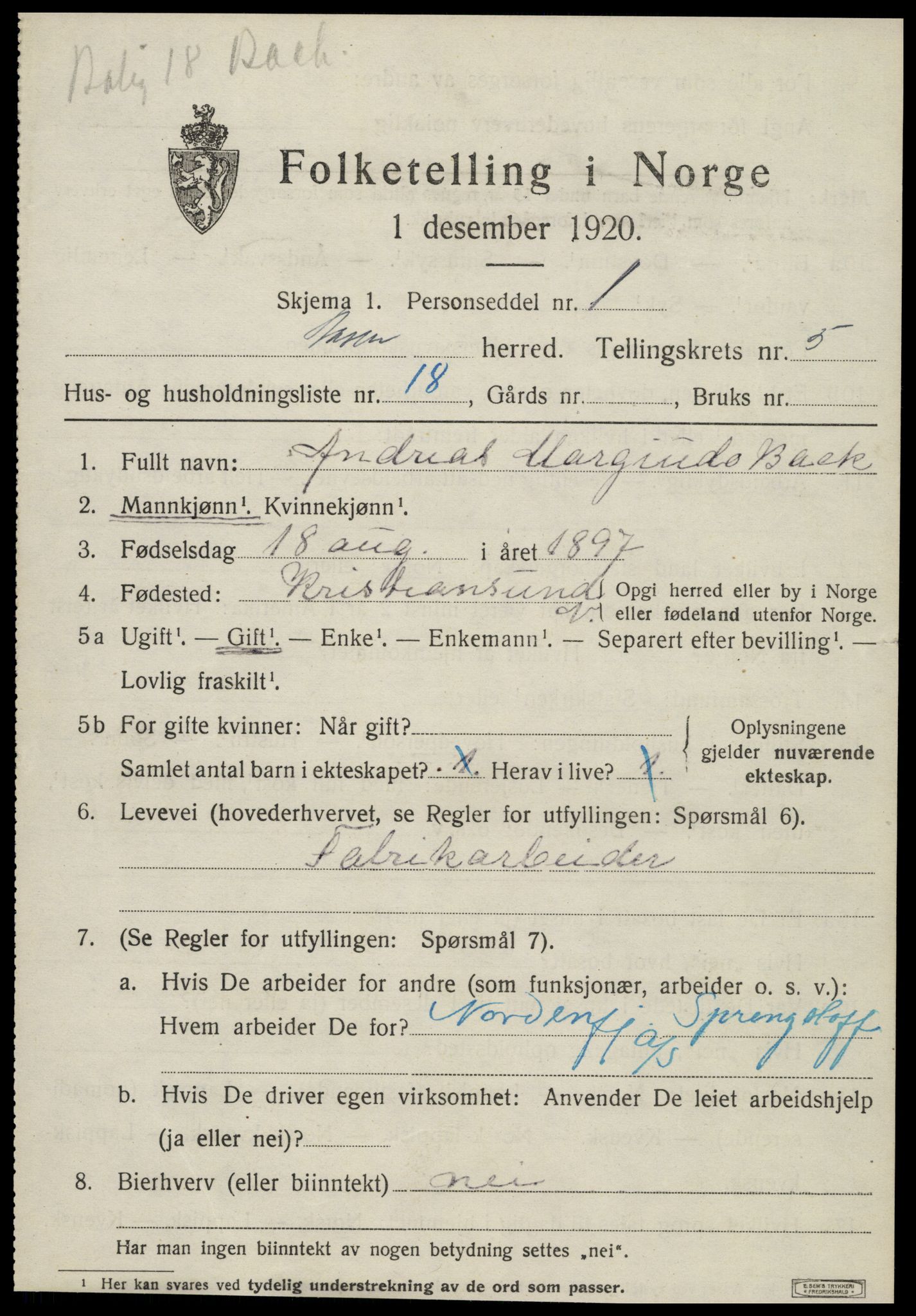 SAT, 1920 census for Åsen, 1920, p. 4238