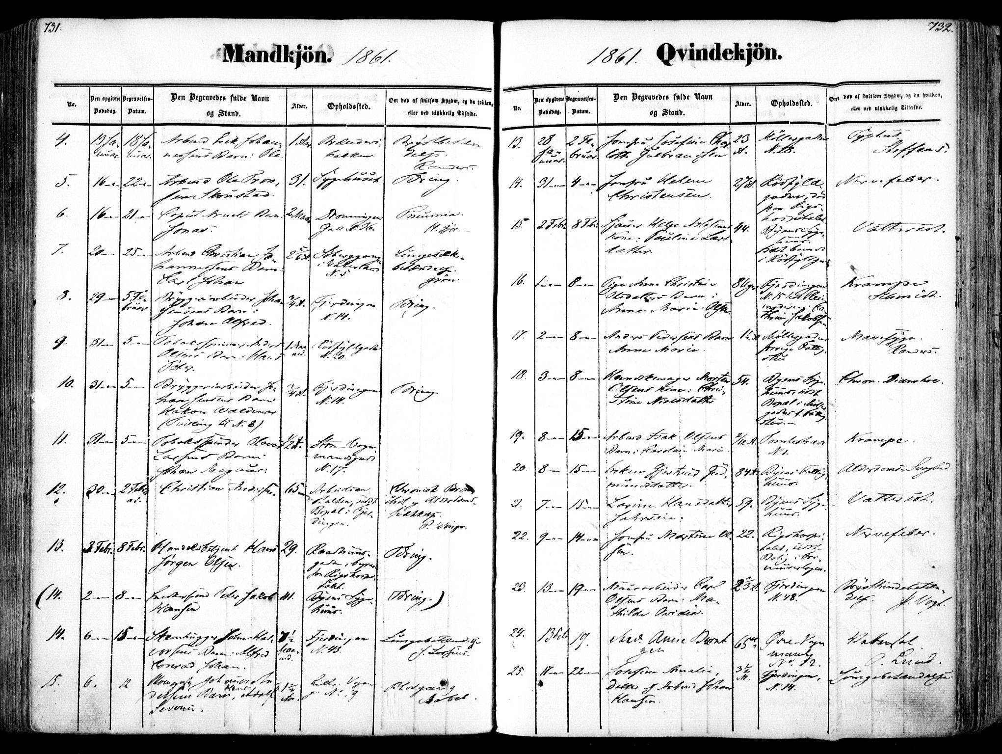 Oslo domkirke Kirkebøker, SAO/A-10752/F/Fa/L0025: Parish register (official) no. 25, 1847-1867, p. 731-732