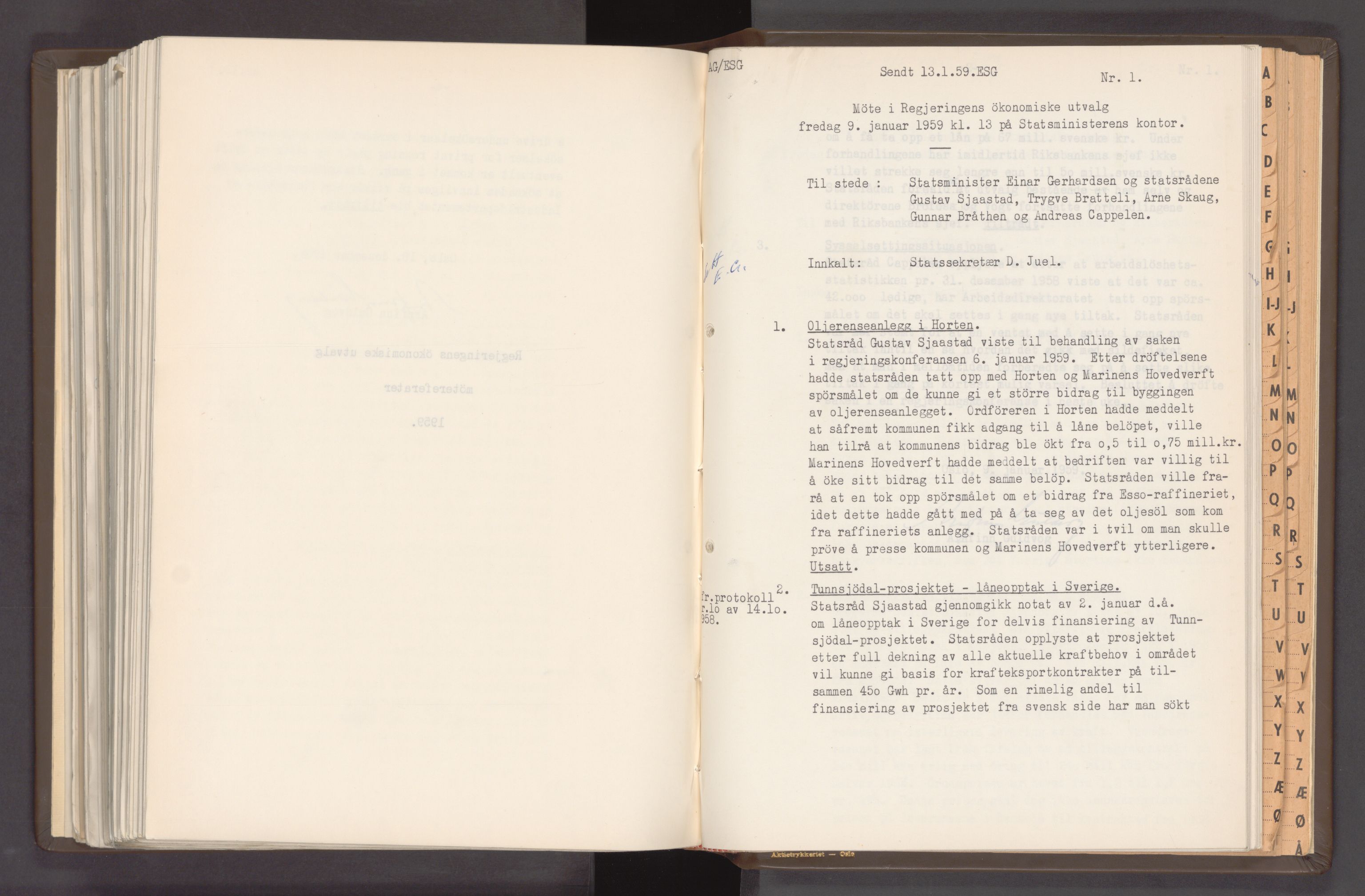 Statsministerens kontor, RA/S-1005/A/Aa/L0020: Referat fra regjeringens økonomiske utvalg, 1947-1959