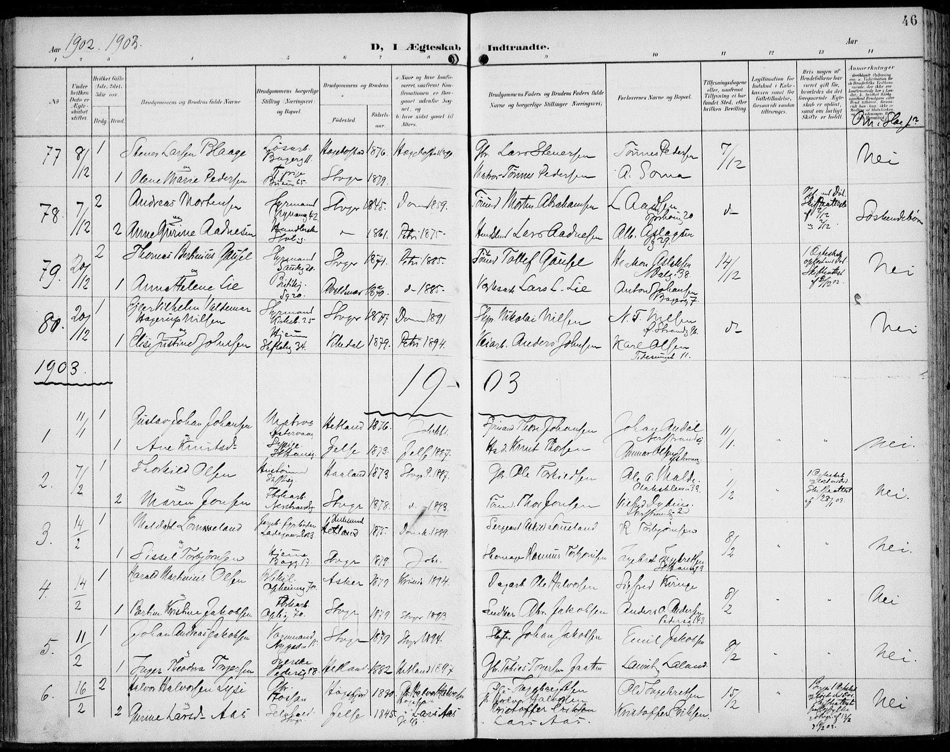 St. Johannes sokneprestkontor, AV/SAST-A-101814/002/B/L0001: Parish register (official) no. A 8, 1899-1917, p. 46