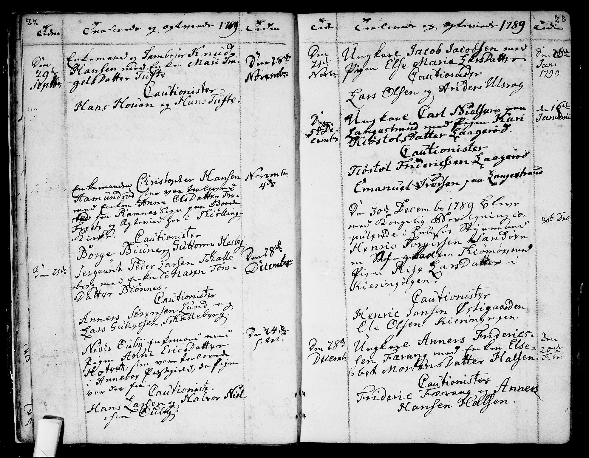 Tjølling kirkebøker, SAKO/A-60/F/Fa/L0004: Parish register (official) no. 4, 1779-1817, p. 22-23